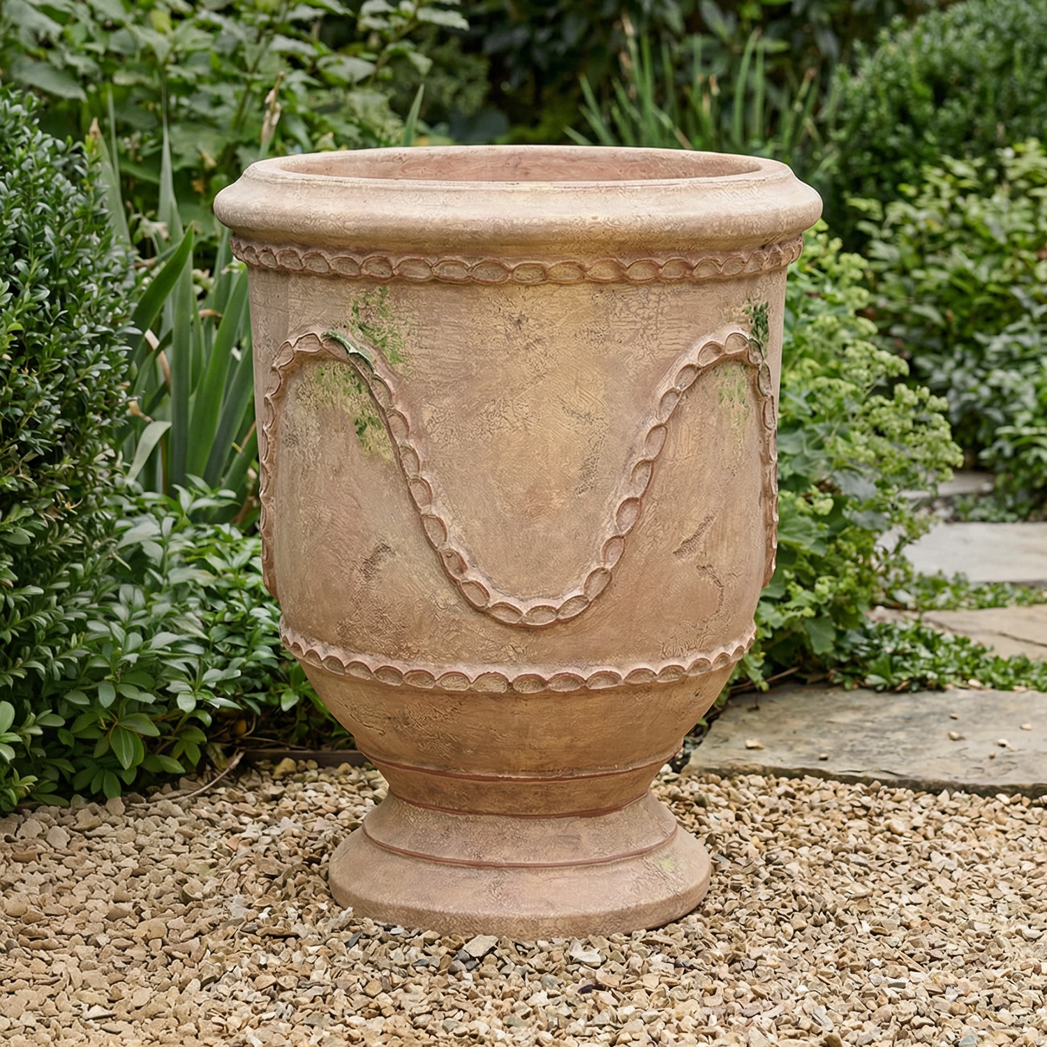 French Garden Urn with Antiqued Patina & Rope Detail