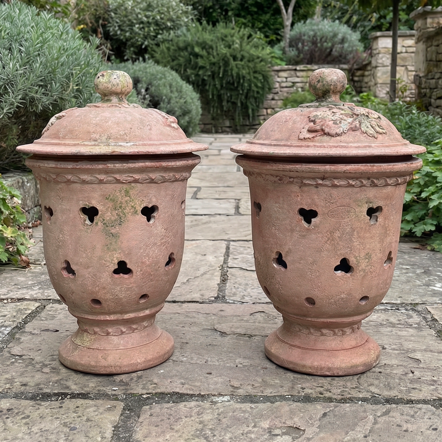 Pair of Medium French Garden Lanterns – Antique Terra Cotta Finish