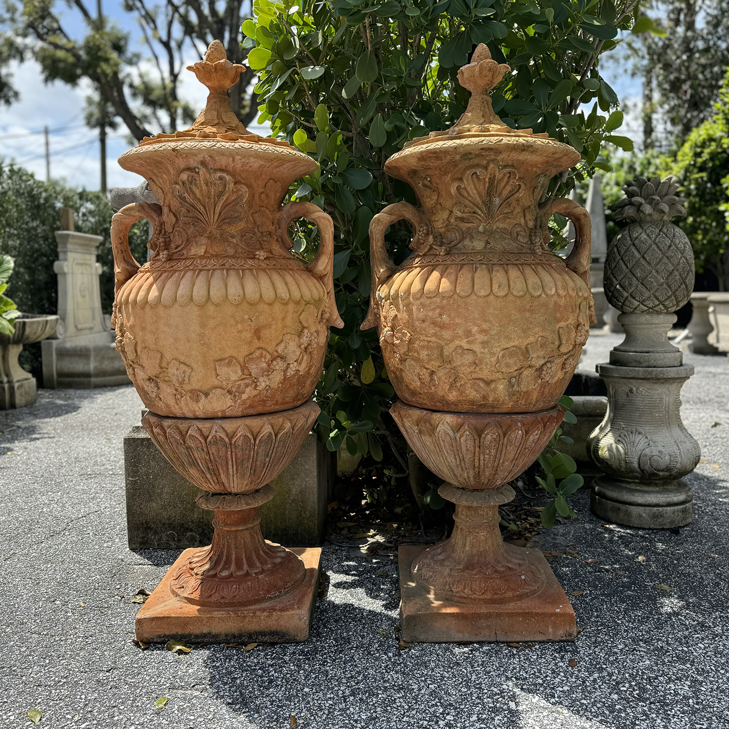 Pair of Tall English Terra Cotta Urns