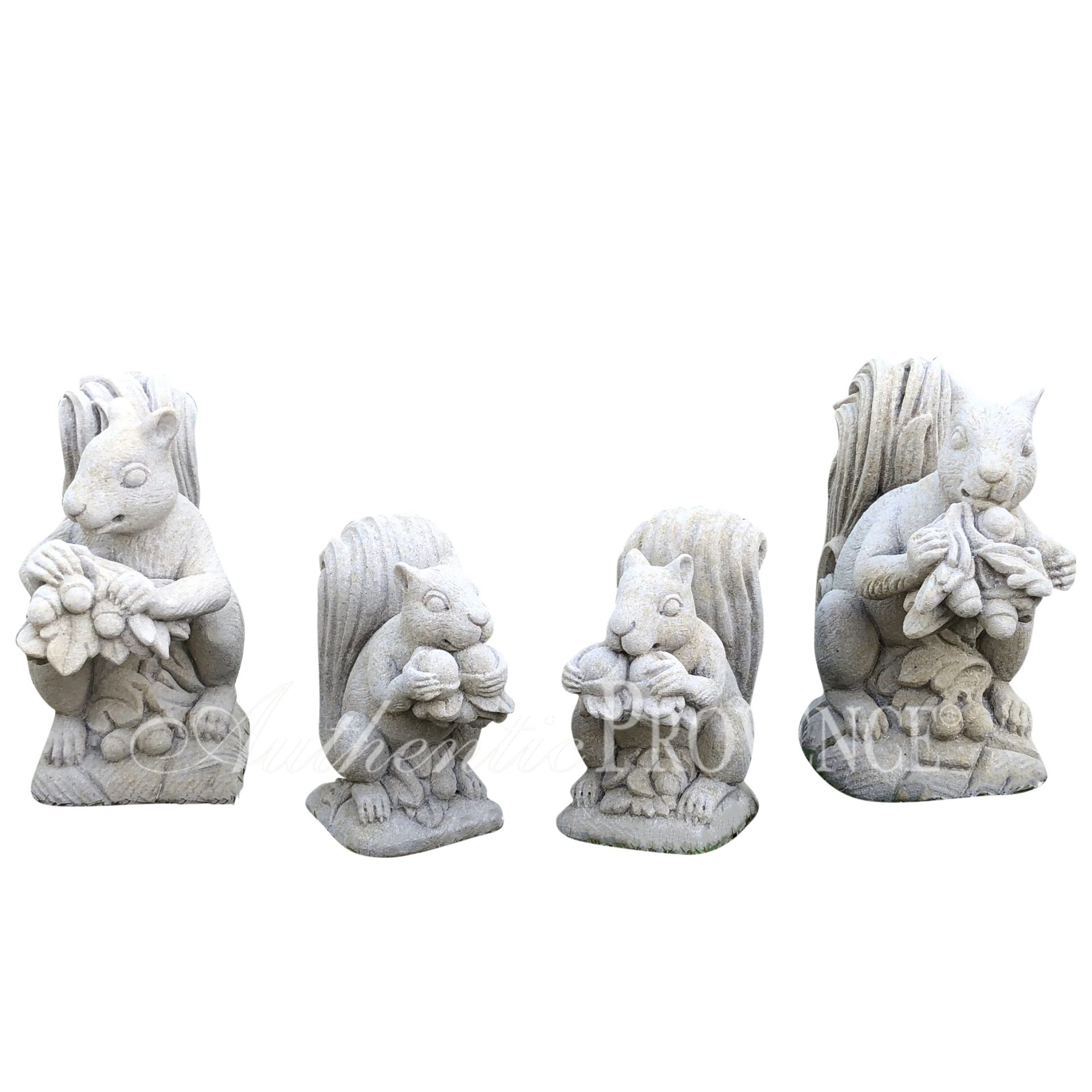 Vintage Family Of Hand-Carved Squirrels, Set of Four In Carved Limestone