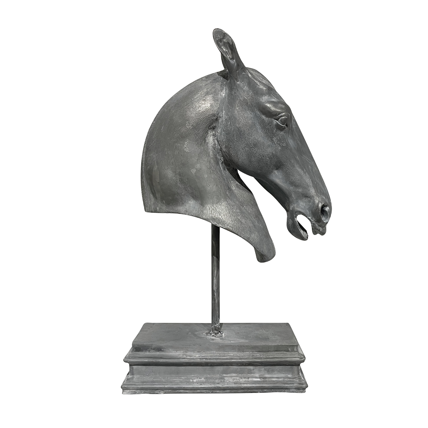 21st Century Grey European Lead Bust of a Horse Head