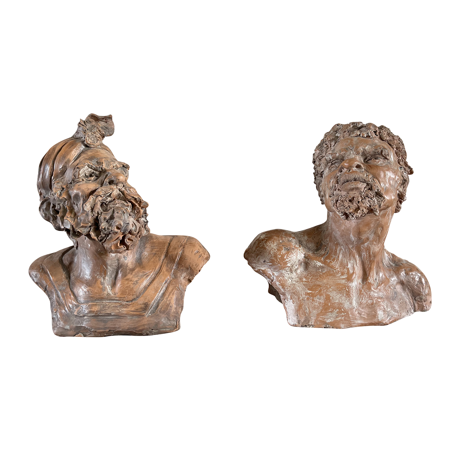 19th Century Antique Pair of Terra Cotta Orientalist Busts in Terracotta