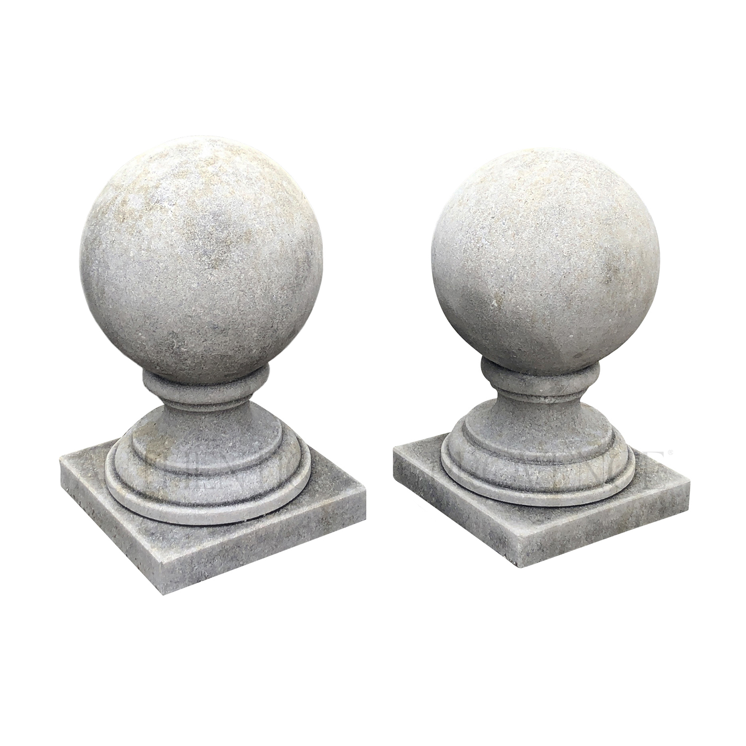 Pair of Limestone Garden Sphere Finials from France