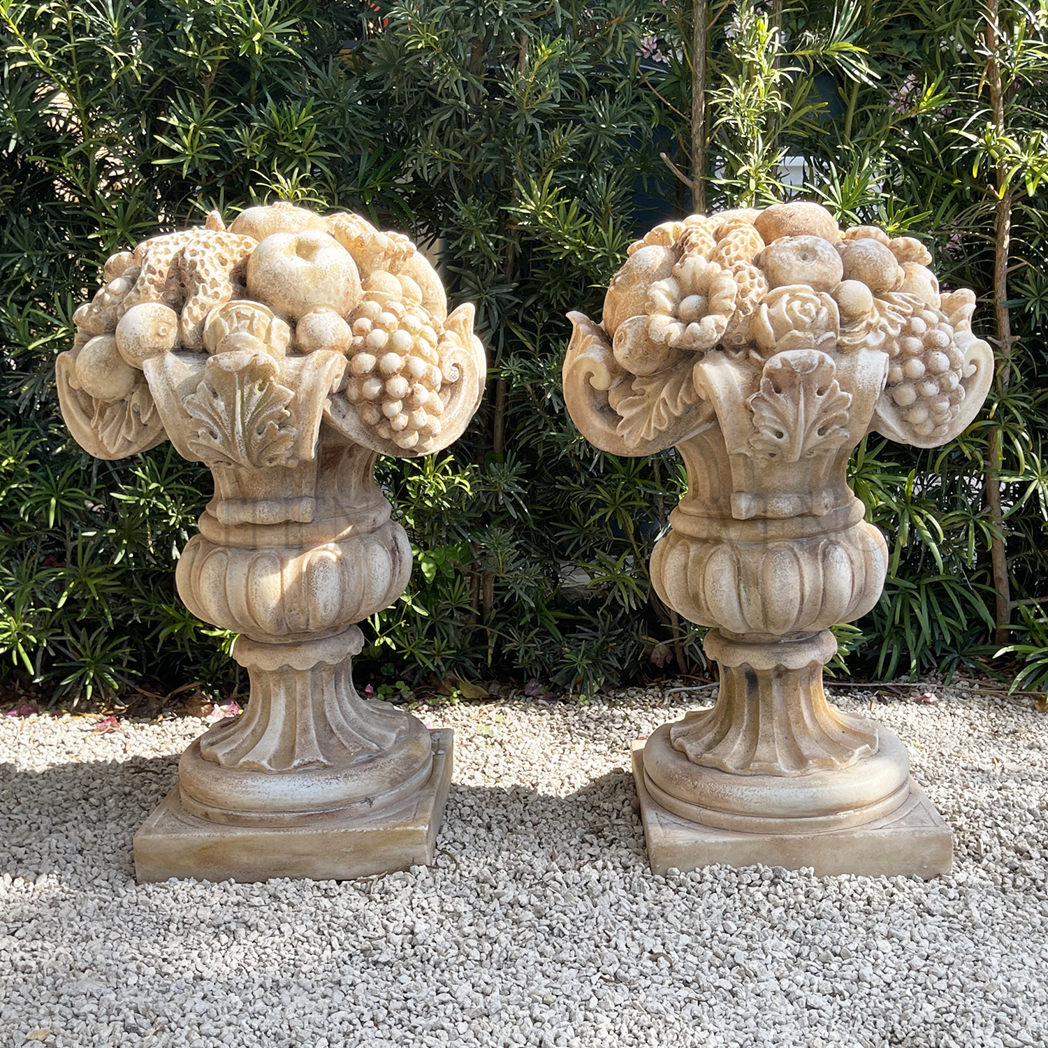 Pair of Renaissance Style Marble Fruit Finials