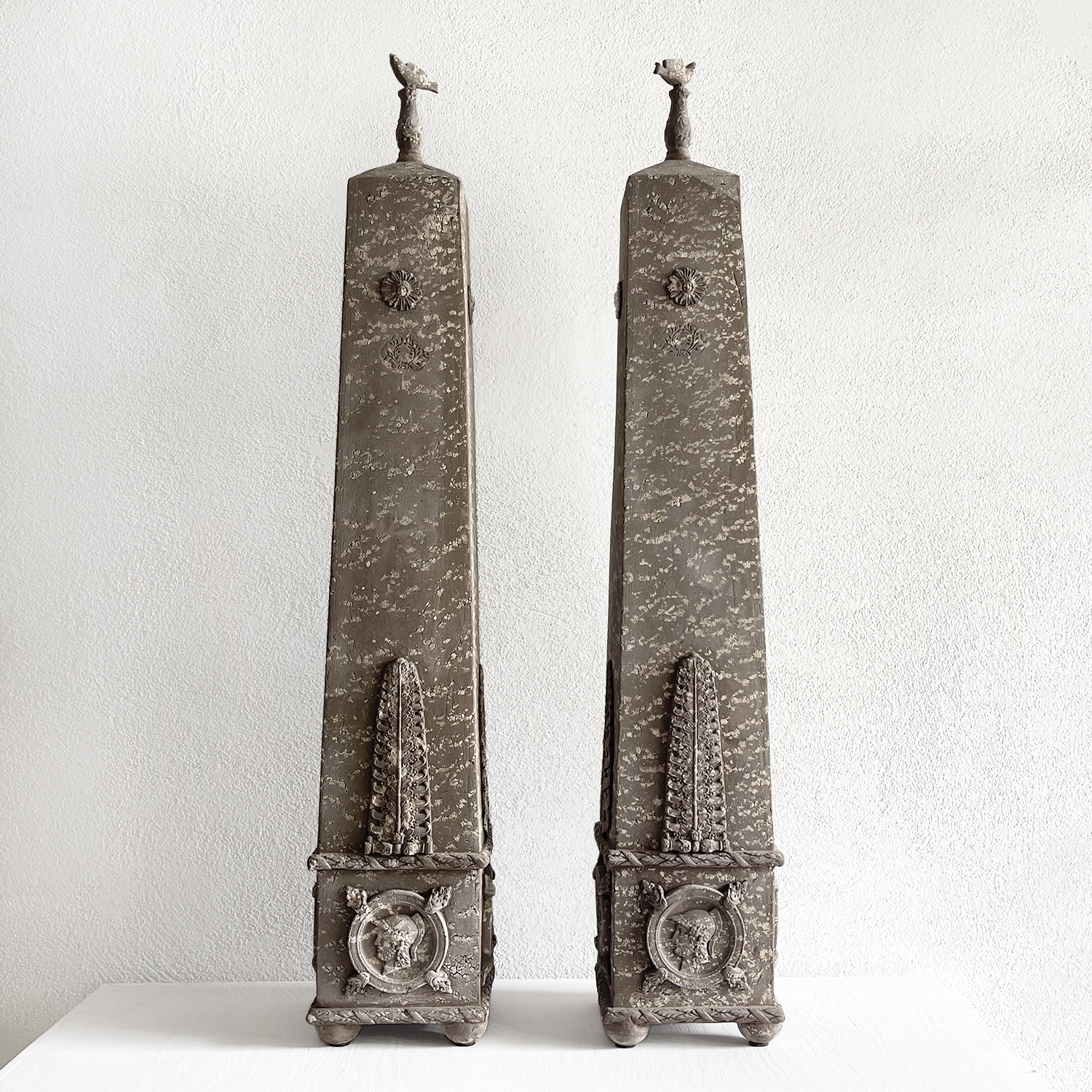 A Pair of 20th Century Obelisks in Terracotta – Vintage Parisian Décor