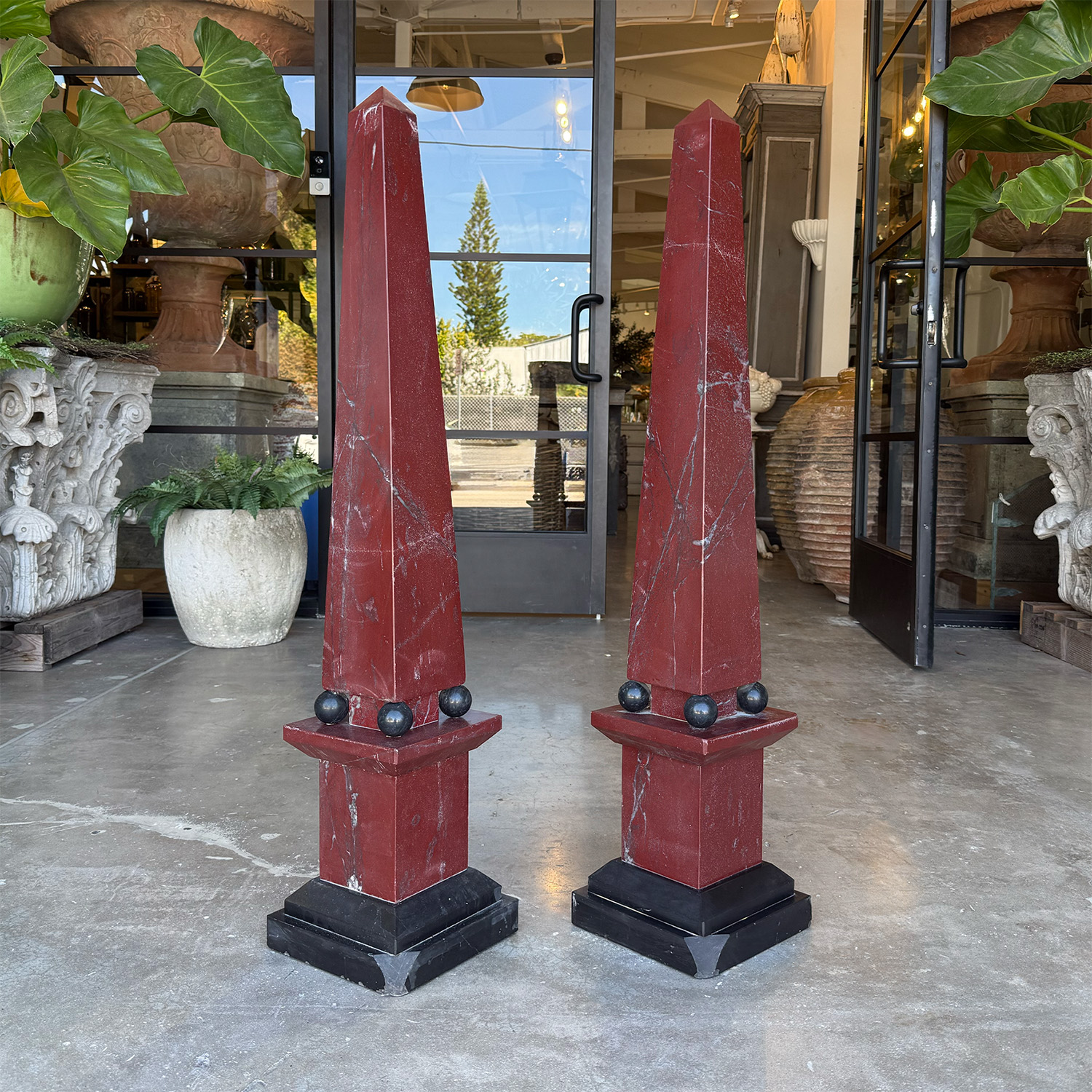 20th Century Italian Pair of Vintage Porphyry Marble Monolith Obelisks