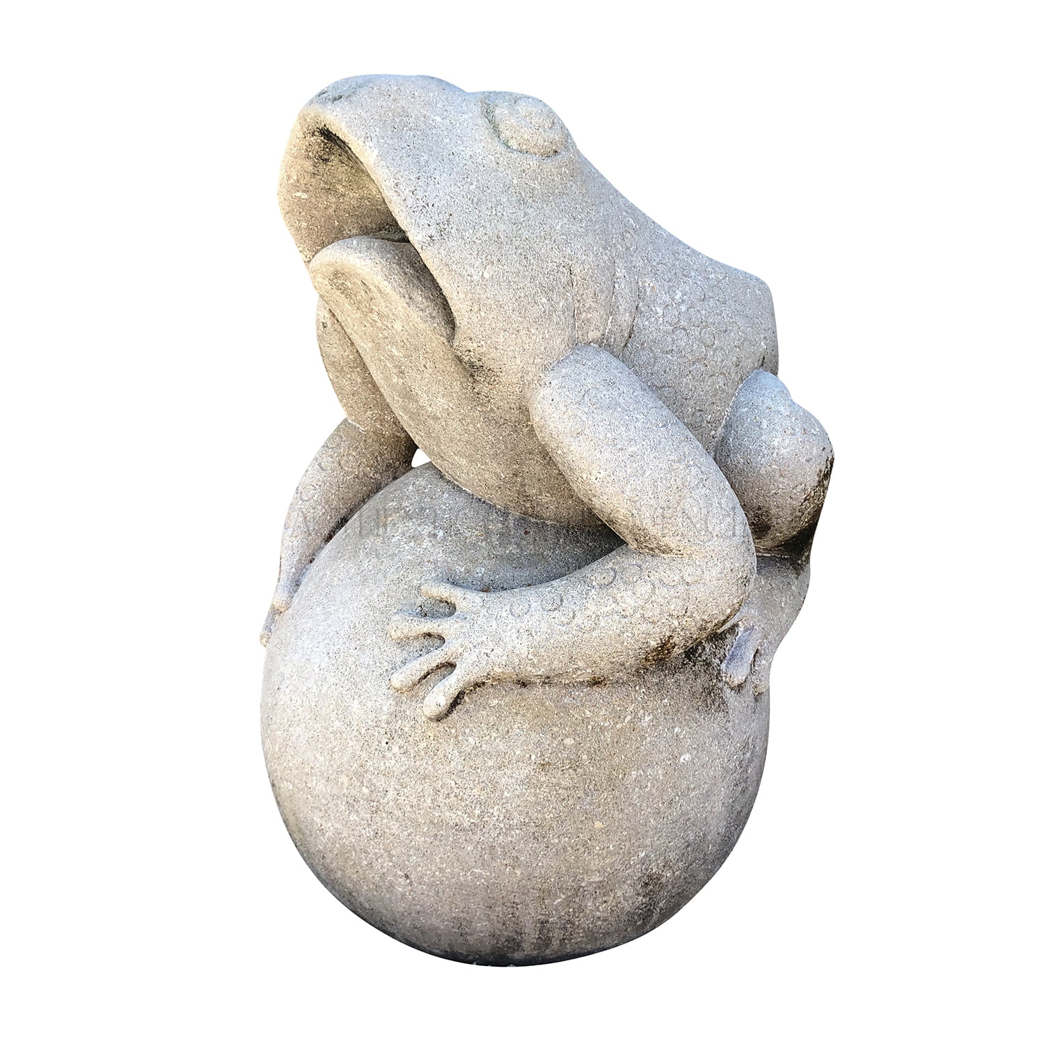 Pair of Garden Frog Sculptures on Limestone Spheres from Italy