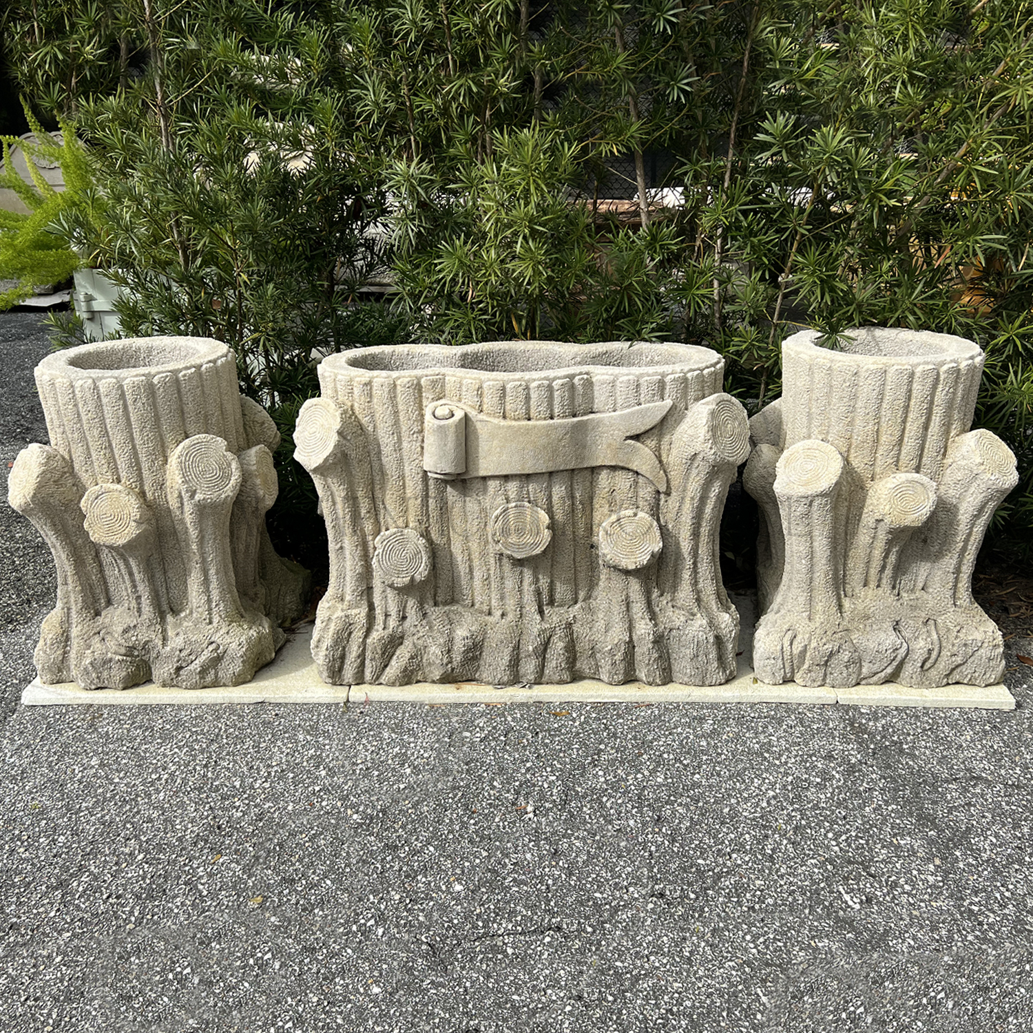 Set of Three Hand-Carved Italian Limestone Garden Planters, 1950s
