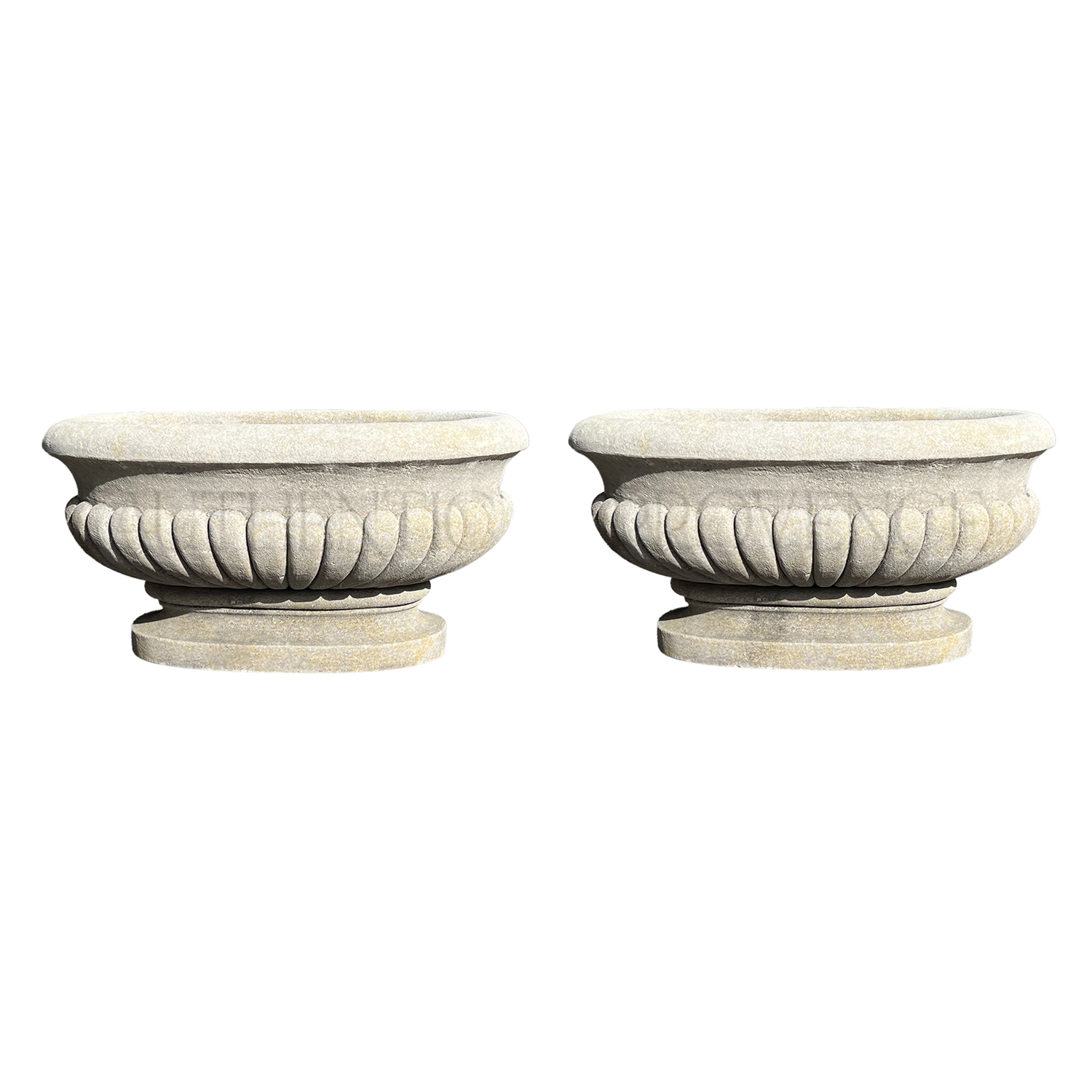 Pair of Oval Italian Limestone Planters