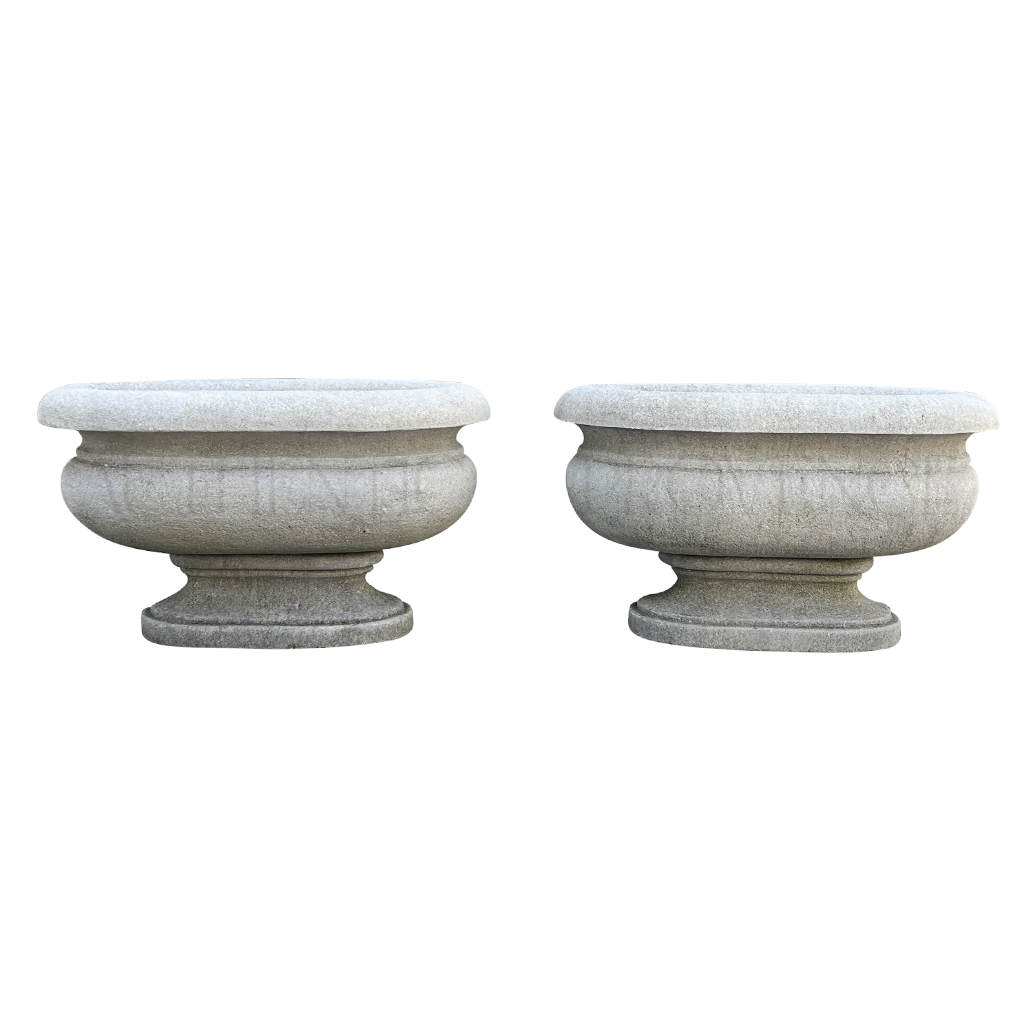Pair of Vintage Oval Limestone Planters