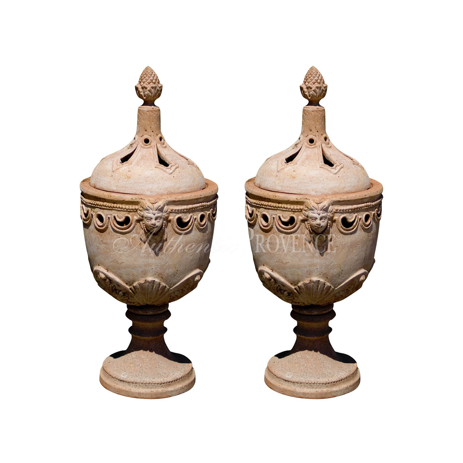 Pair of Vintage Tuscan Terracotta Lidded Garden Urns