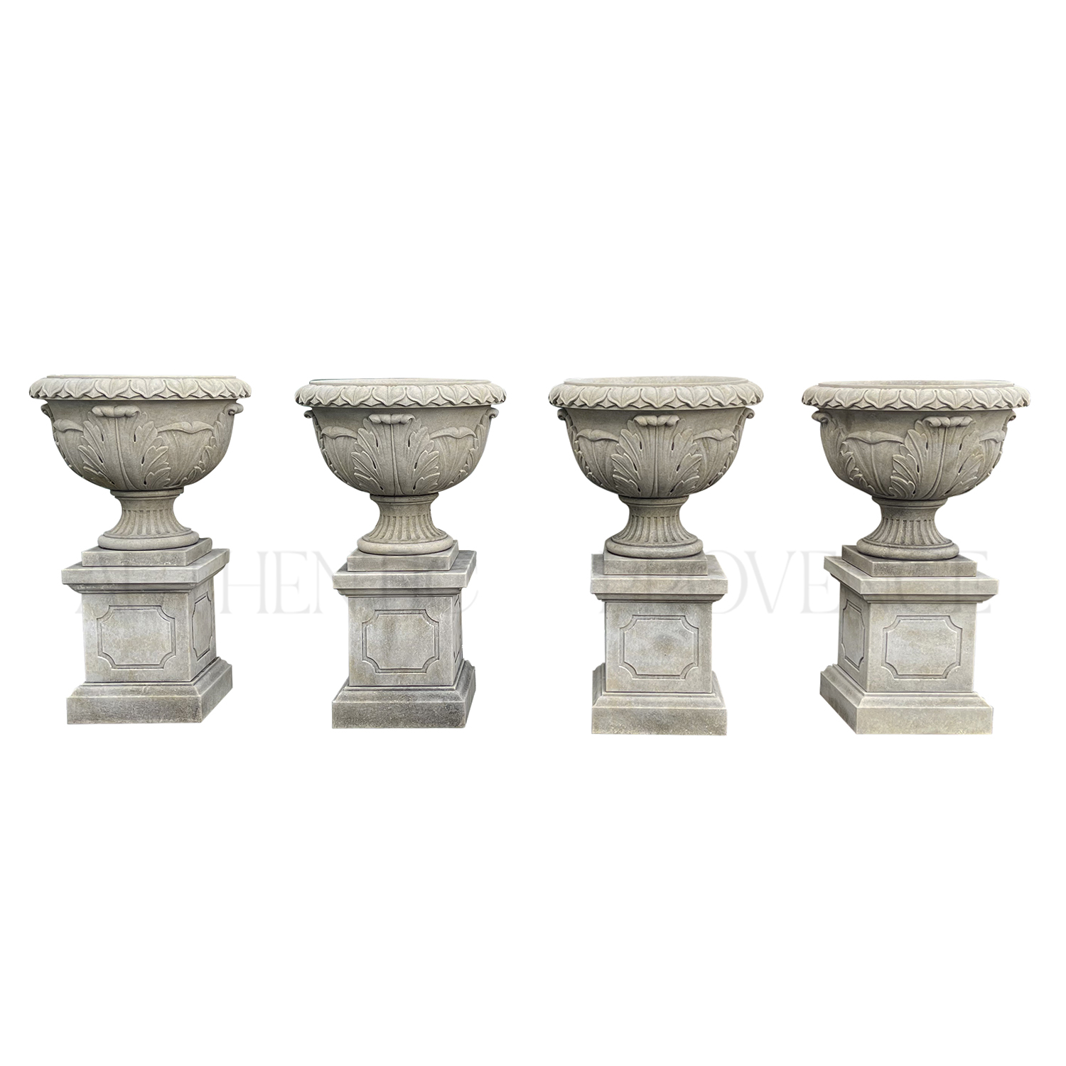 Set of Four Acanthus Carved Garden Urns