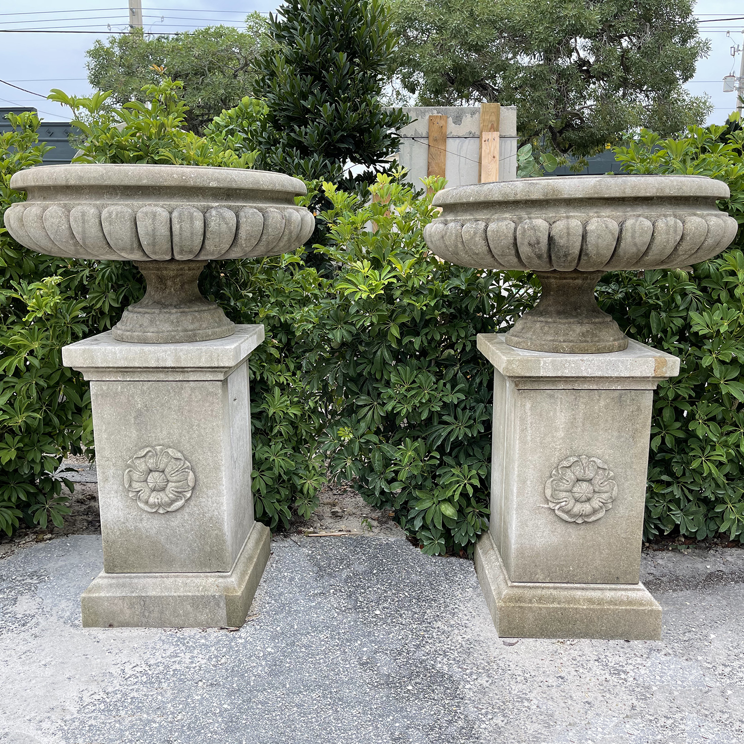 Pair of Gran Tour Urns with pedastals