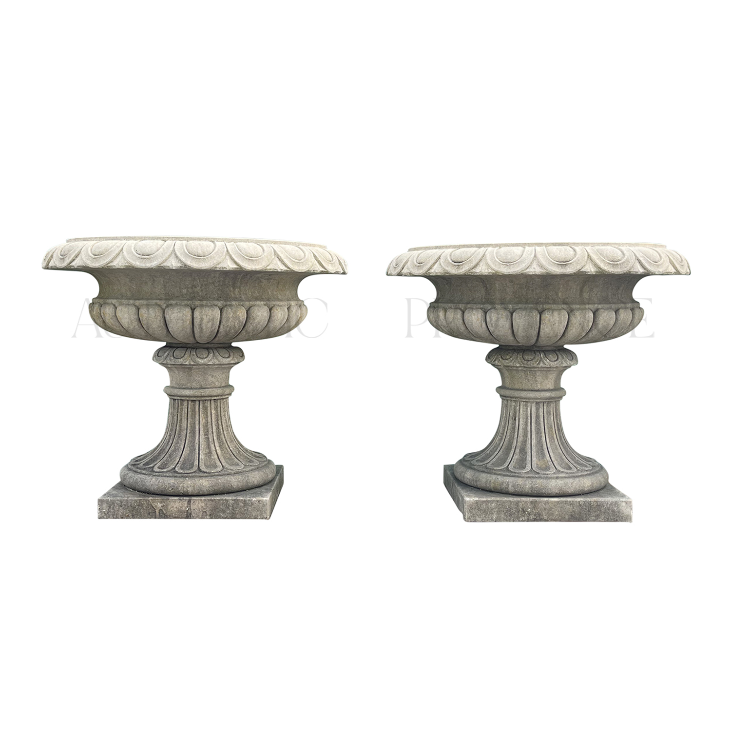 Pair of 20th Century Limestone Garden Urns