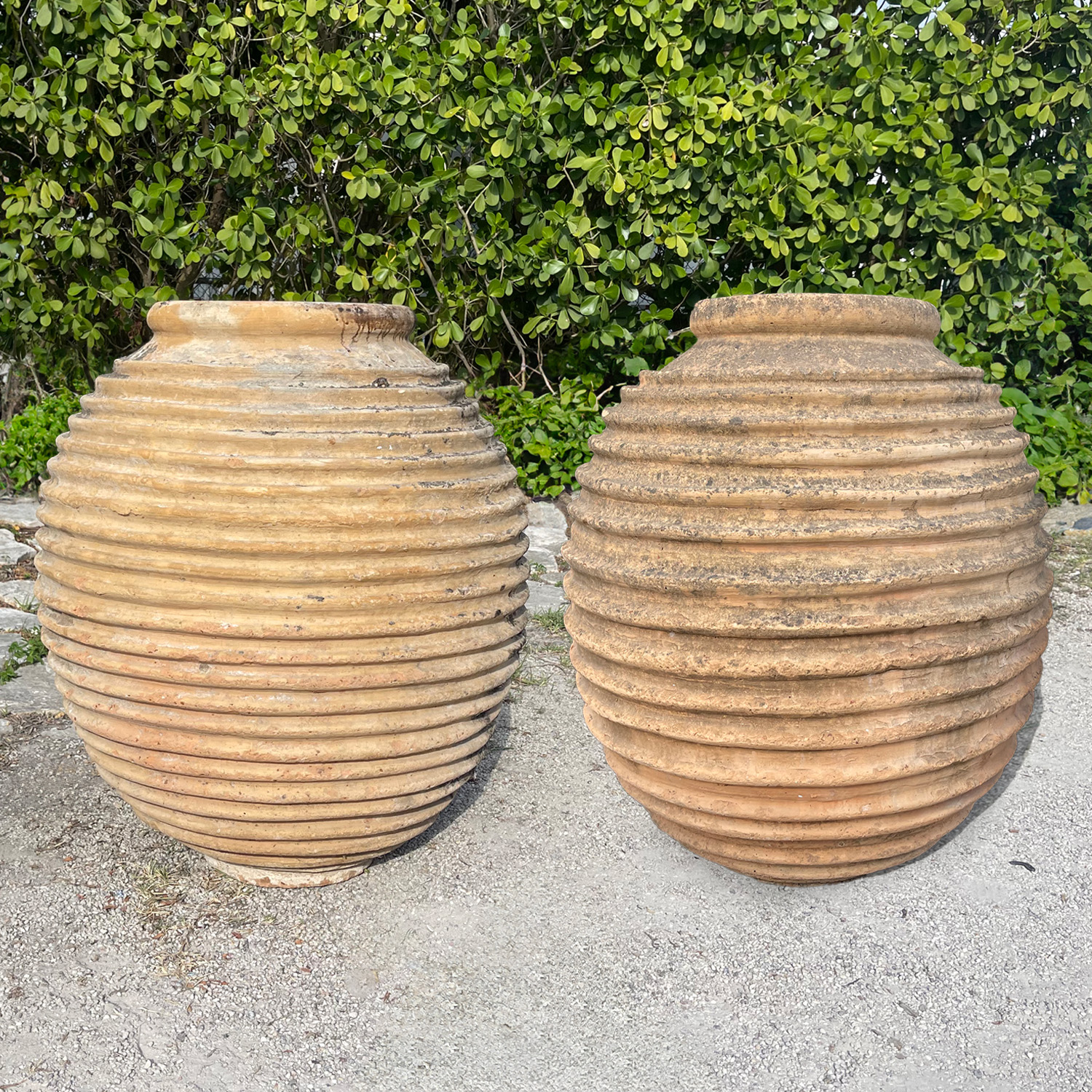 19th Century Greek Pair of Large Antique Koroniotiko Terra Cotta Olive Jars