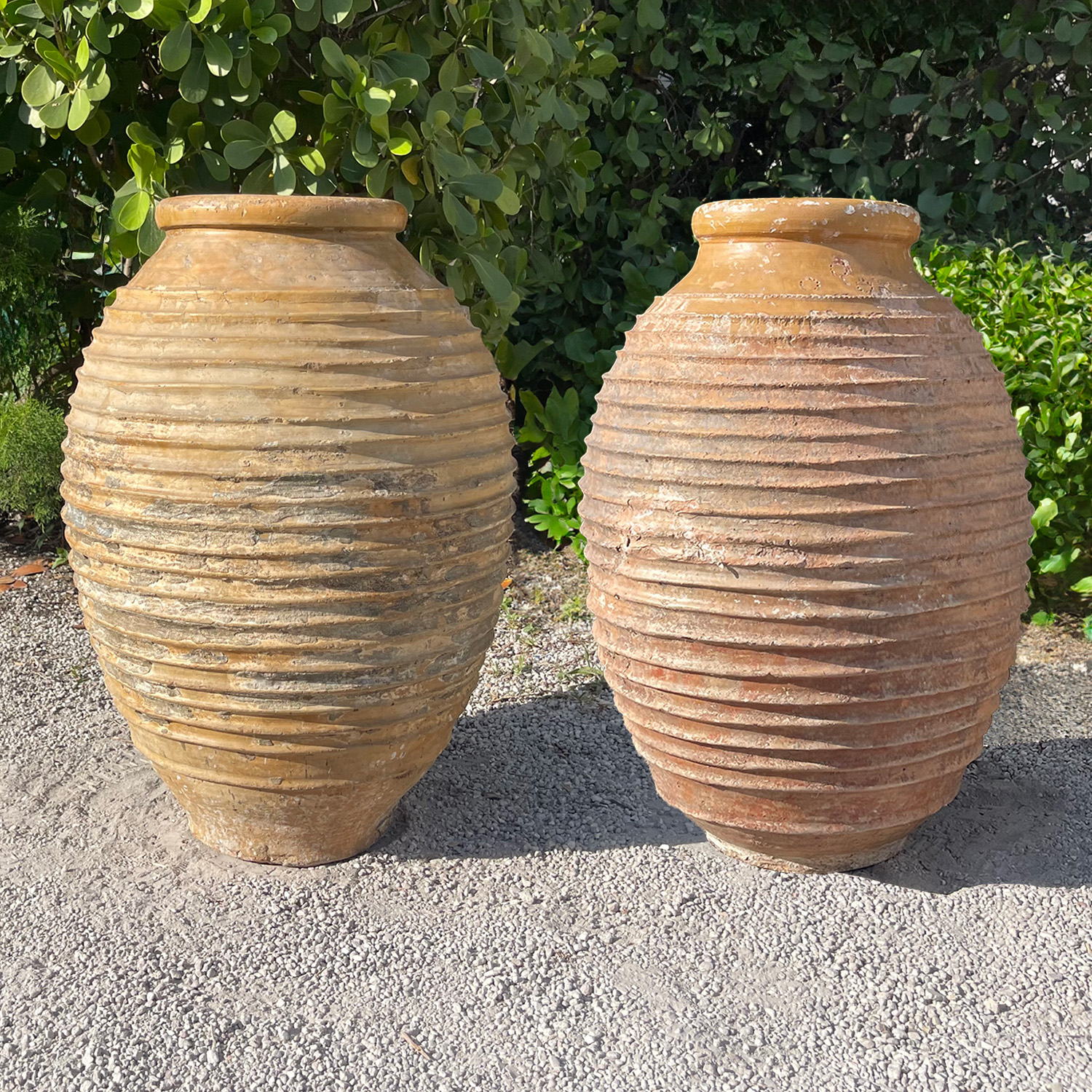 Pair of Antique Ribbed Greek Jars