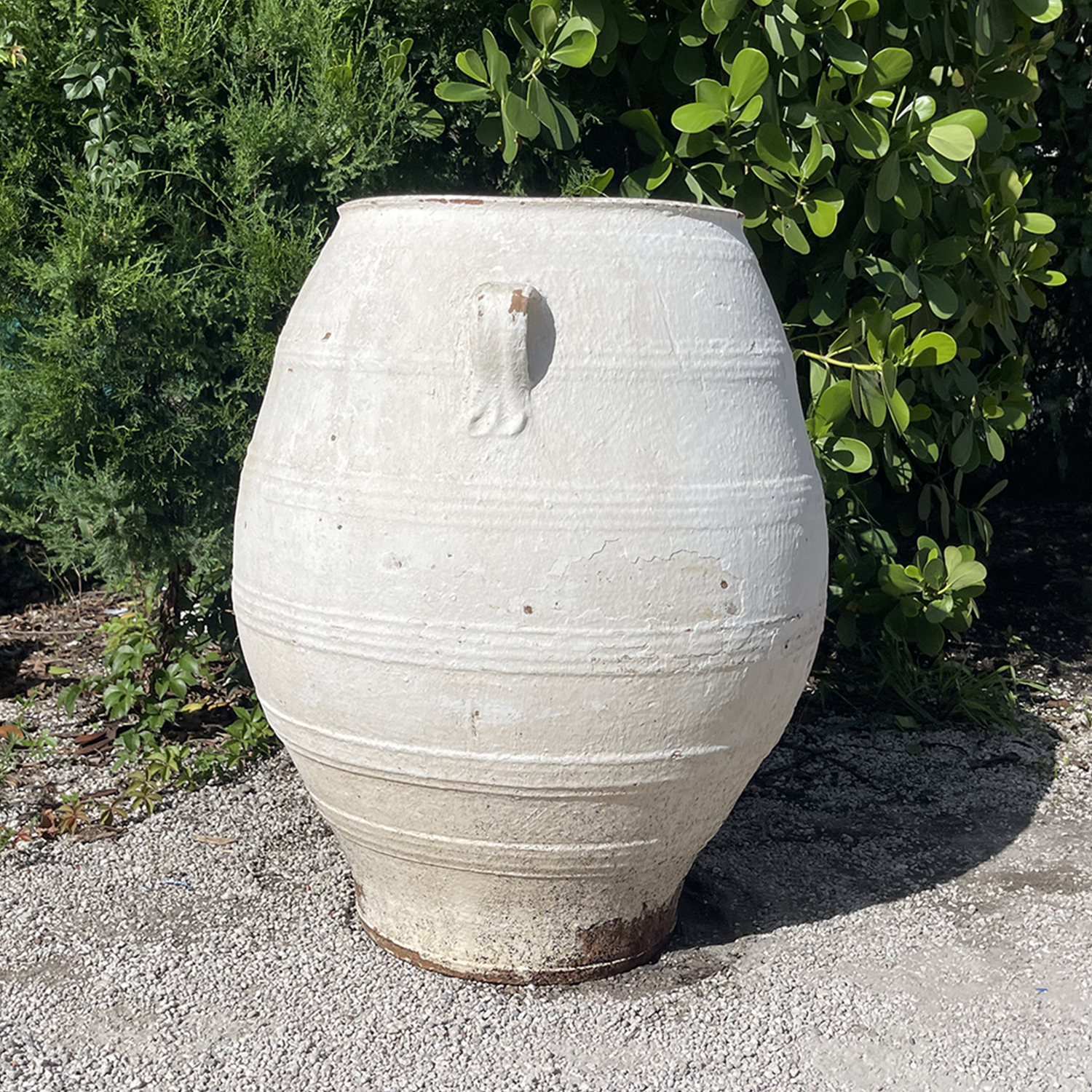 Large antique 19th Terracotta White Washed Olive Jar, Greece
