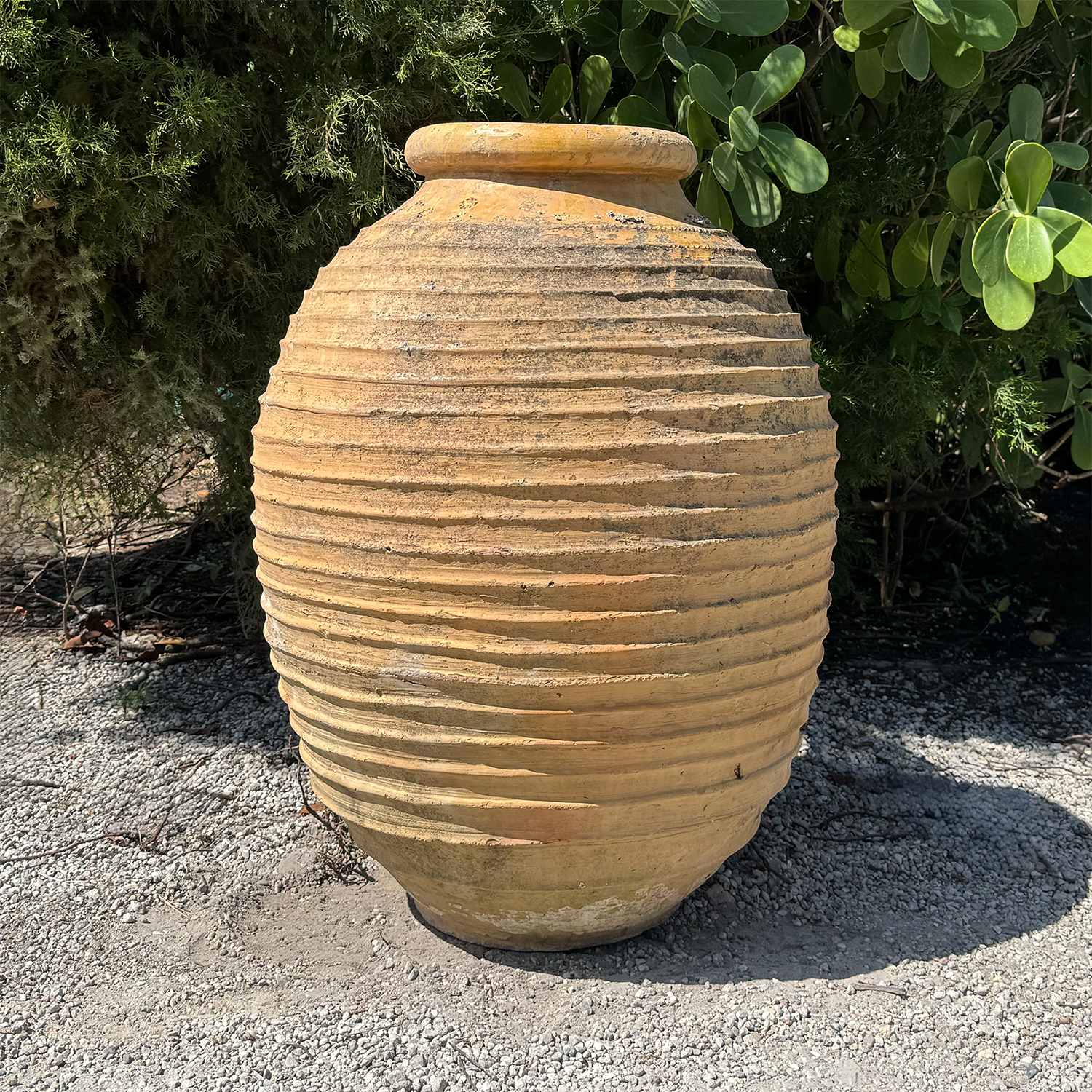 Greek 19th Century Ribbed Terracotta Olive Jar