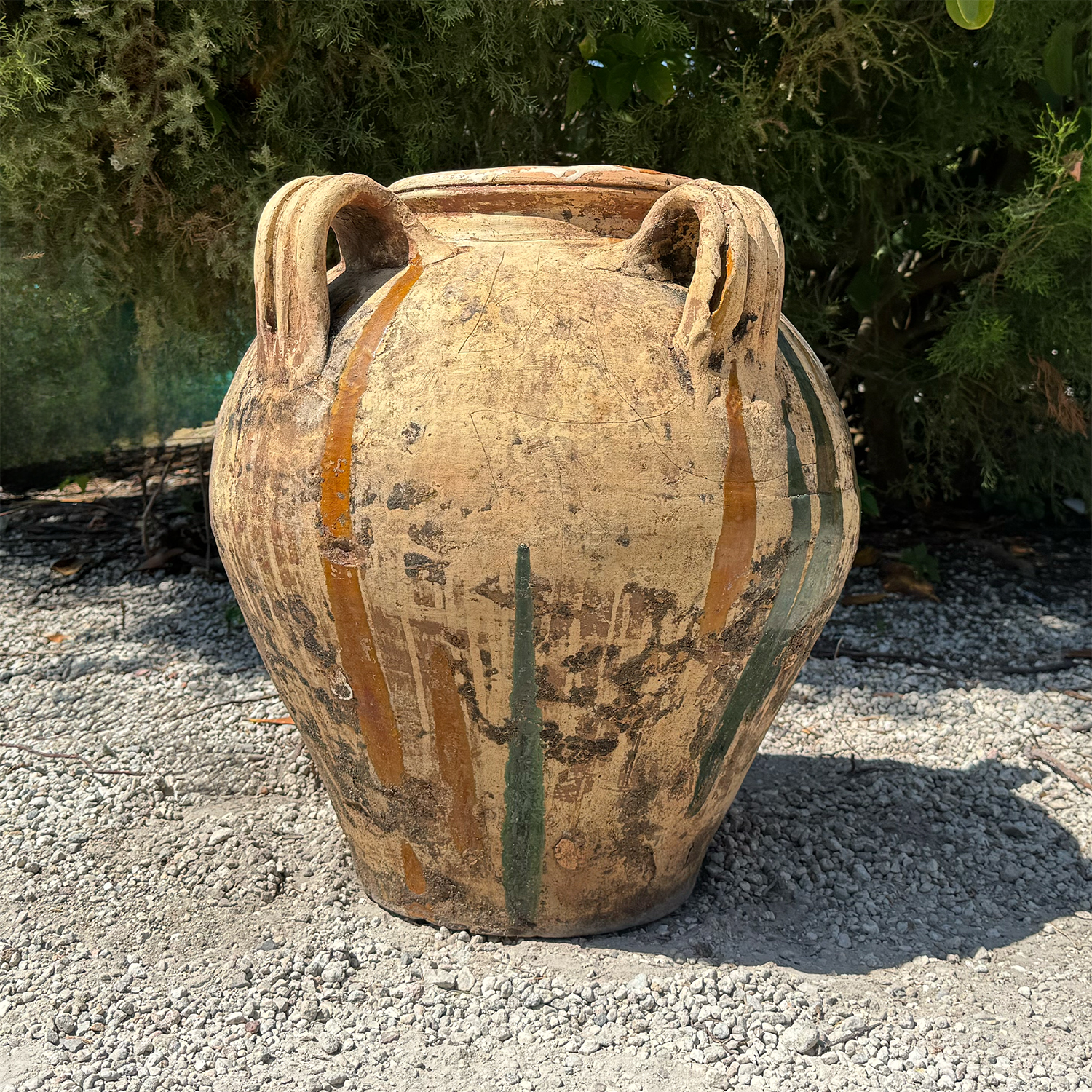 19th Century Terracotta Jar with Polychrome Glaze and Handles
