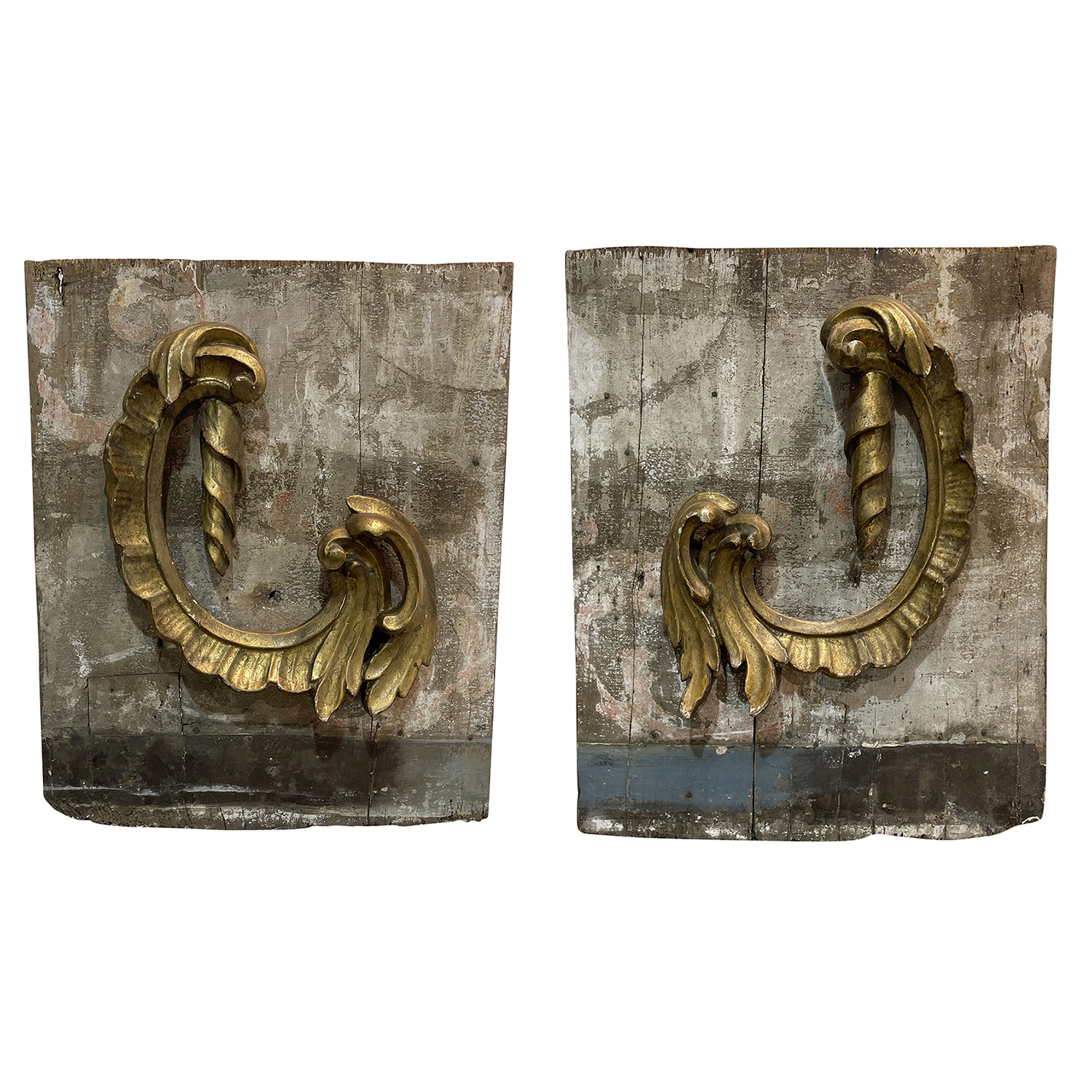 18th Century French Pair of Antique Oakwood Wall Reliefs Rocaille