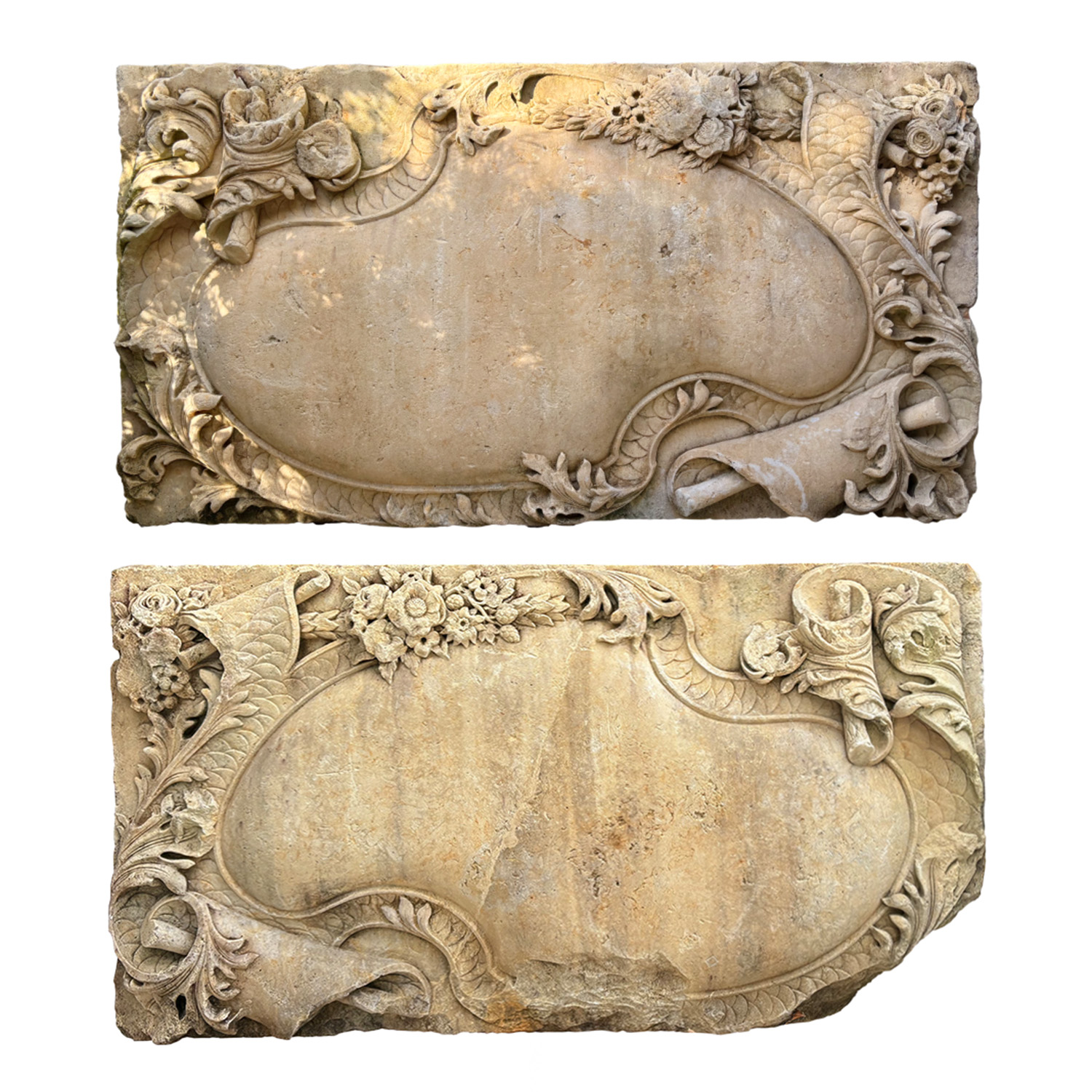 18th Century German Pair of Similar Antique Baroque Sandstone Wall Reliefs