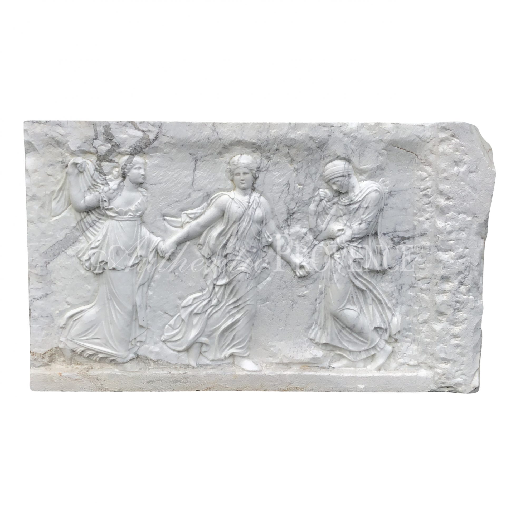 20th Century European Three Graces Statuario Marble Relief – Vintage Wall Panel