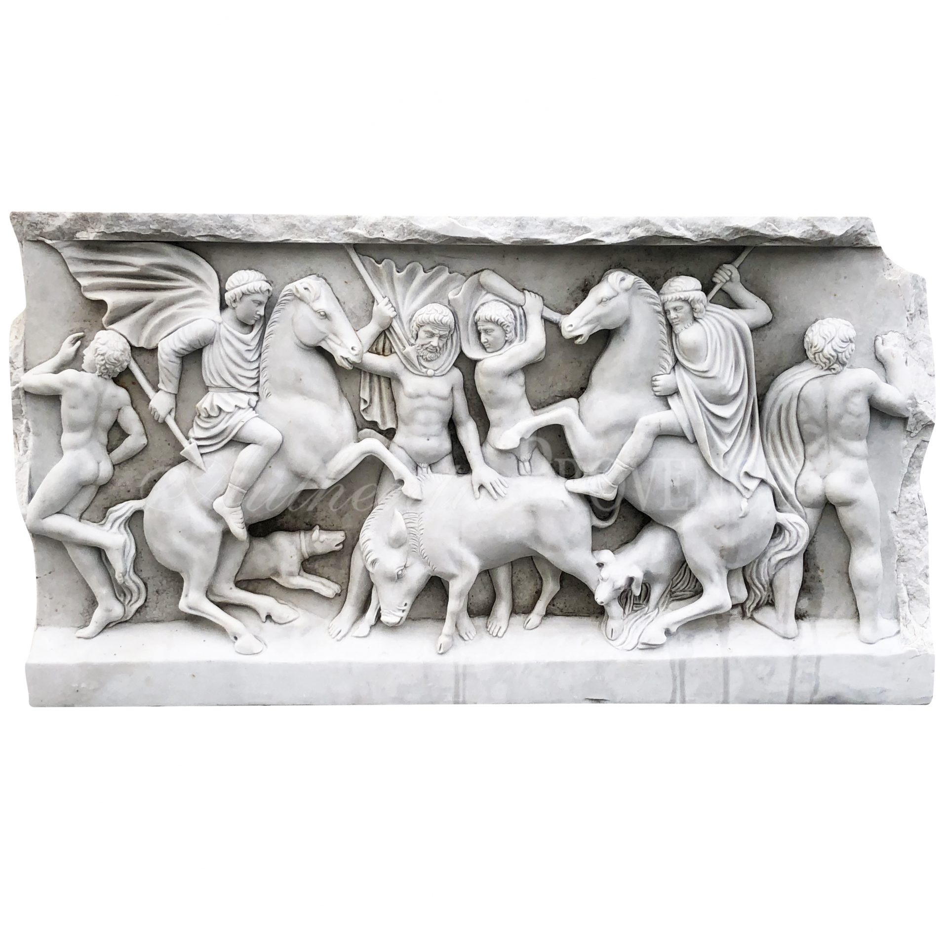 19th Century British Carrara Marble Roman Relief Sculpture – Antique Relief