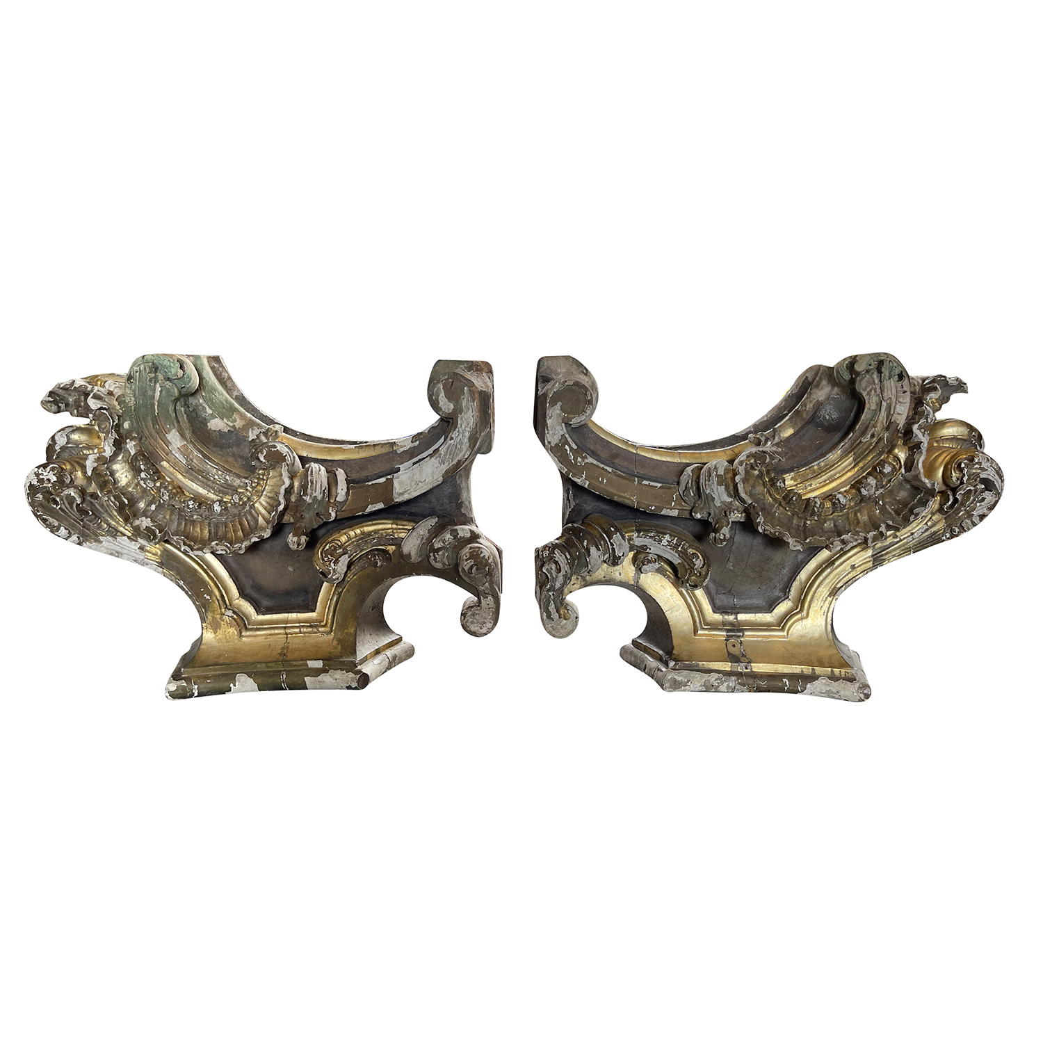 17th Century Portuguese Pair of Antique Baroque Gilded Pinewood Table Bases