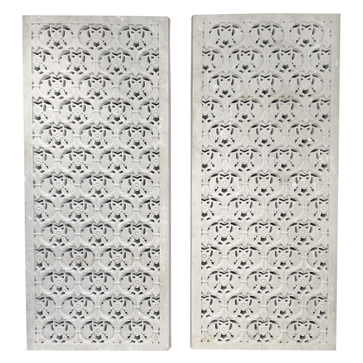 21st Century Indian Pair of Marble Floral Jali Wall Panels