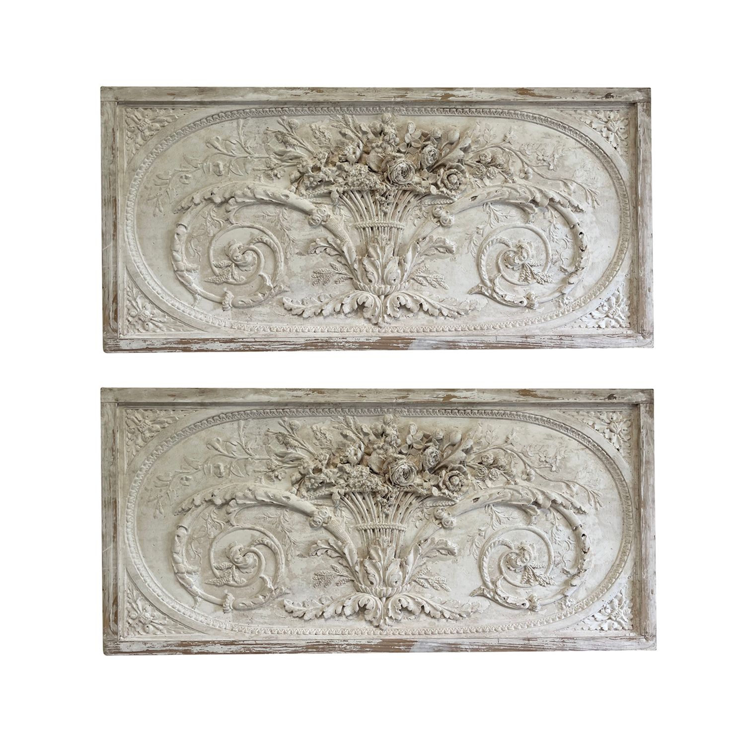 19th/20th Century French Pair of Baroque Style Sopraportes – Antique Wood Panels