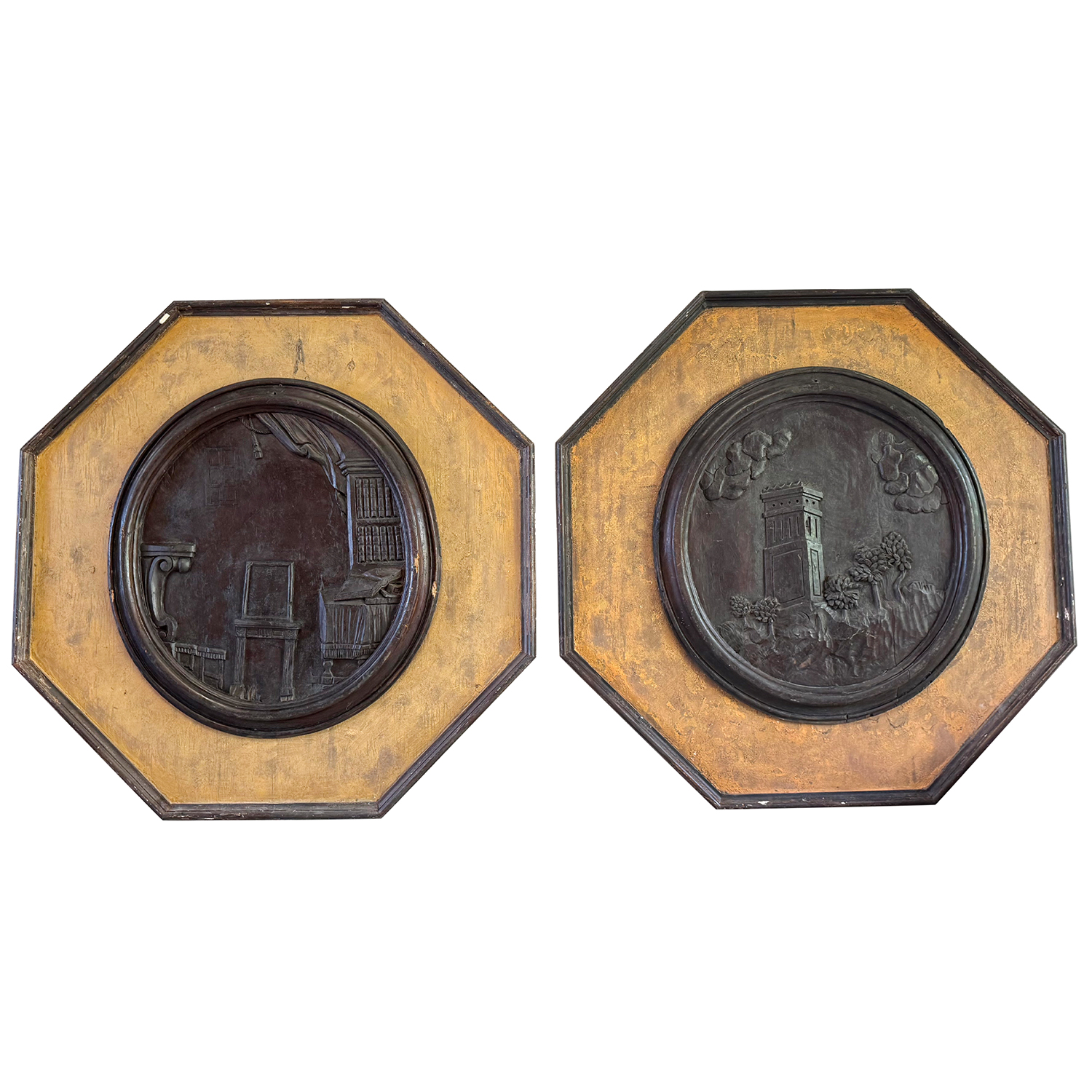 19th Century Pair of Large Antique Italian Renaissance Style Chestnut Medallions