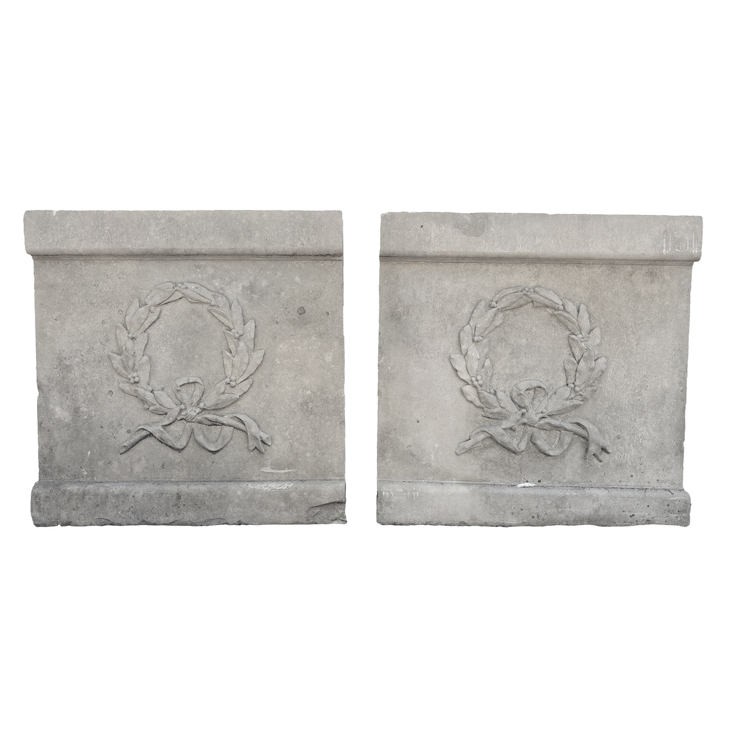 20th Century French Pair of Vintage Laurel Wreath Limestone Wall Relief Panels