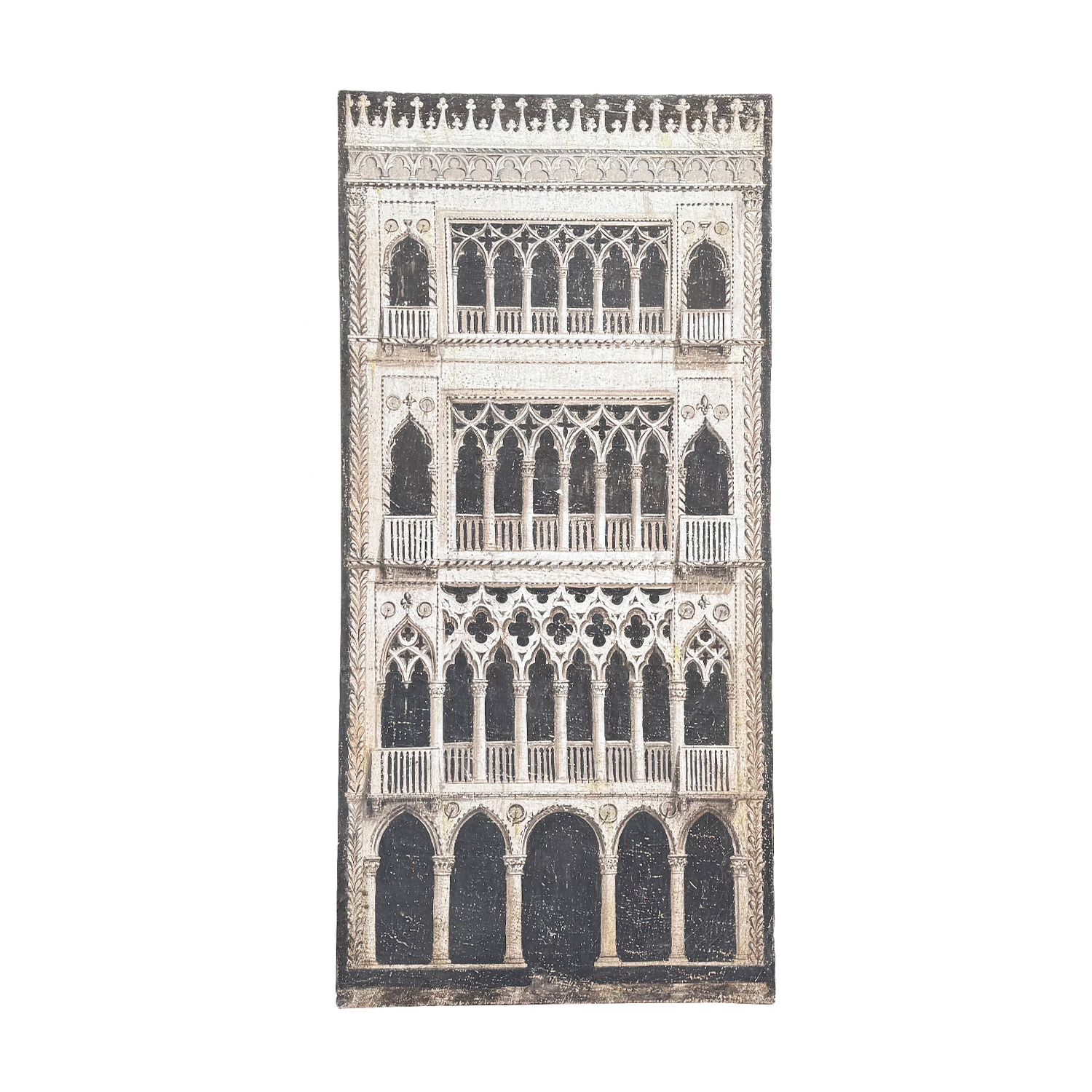 Very Decorative 20th Century Architectural Wall Relief Painting – Venetian Palazzo Facade in the Renaissance Style
