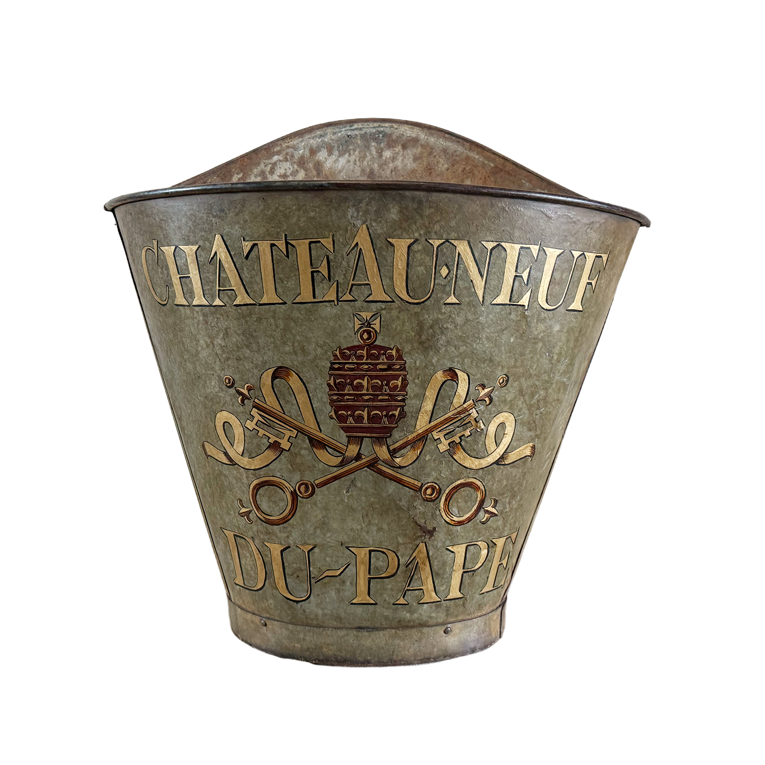 20th Century French Painted Metal Châteauneuf-du-Pape Harvesting Hotte patinated in grey green