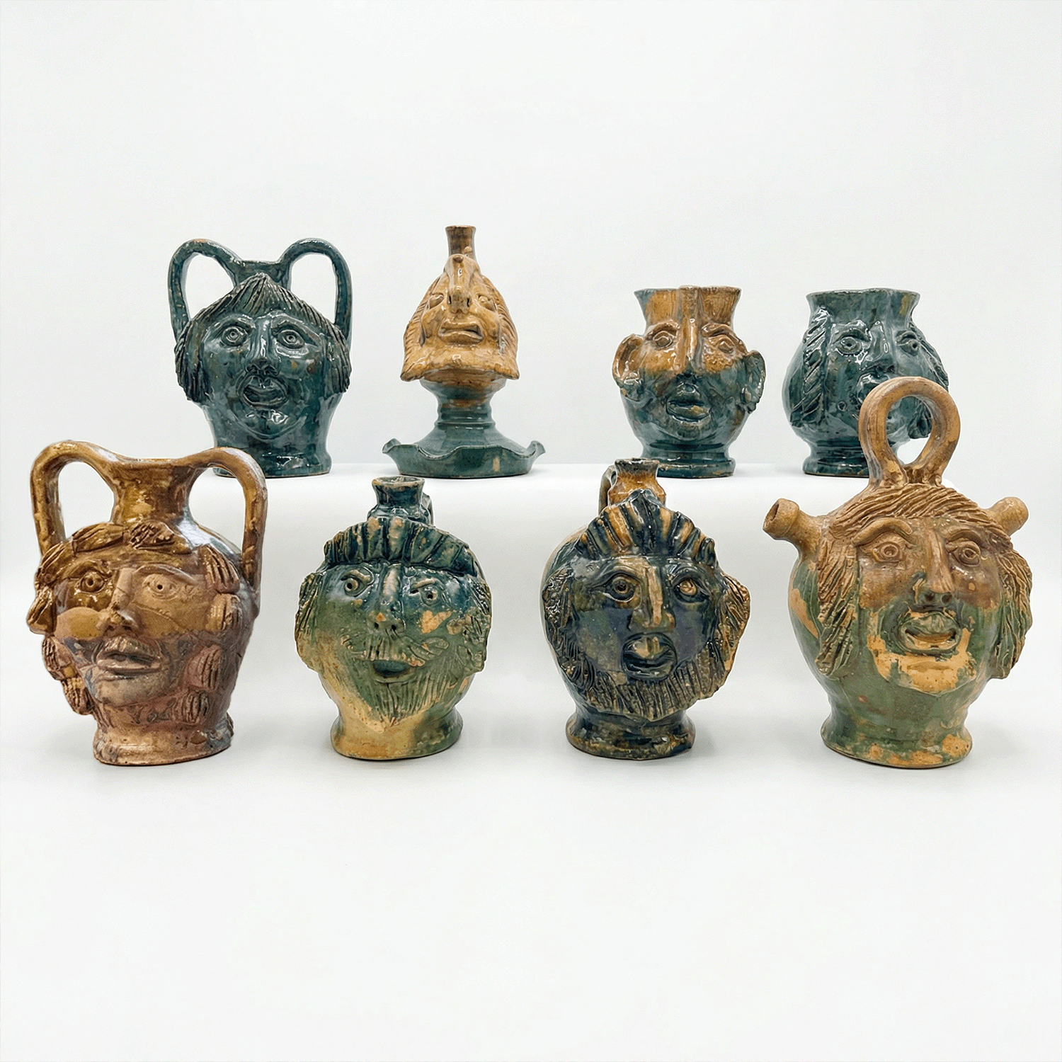 A Collection of Eight Anthropomorphic Majolica Attributed to Paolo Condurso, Seminara Italy Circa 1920 – 1949