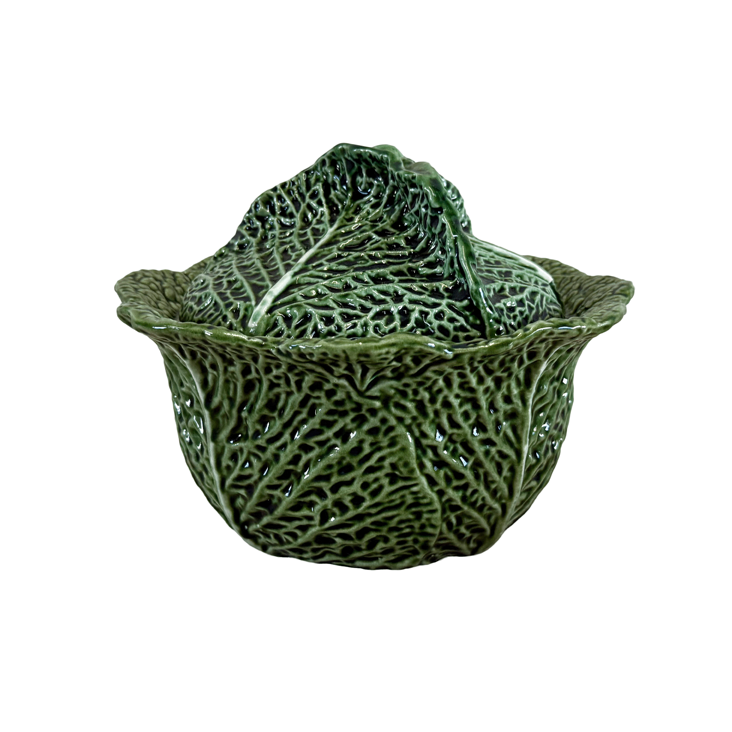 A Large Vintage Ceramic Portuguese Lidded Tureen with Cabbage Decor