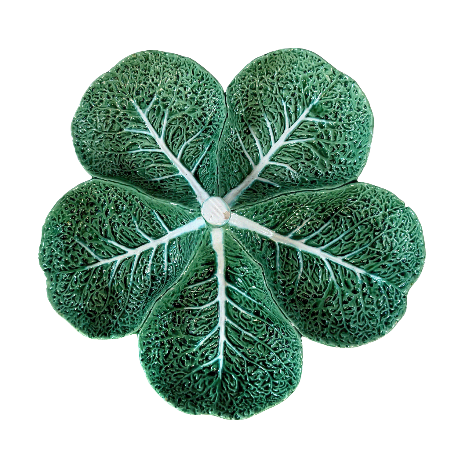 A Vintage Five-Leaf Cabbage Ceramic Presentation Platter from Portugal
