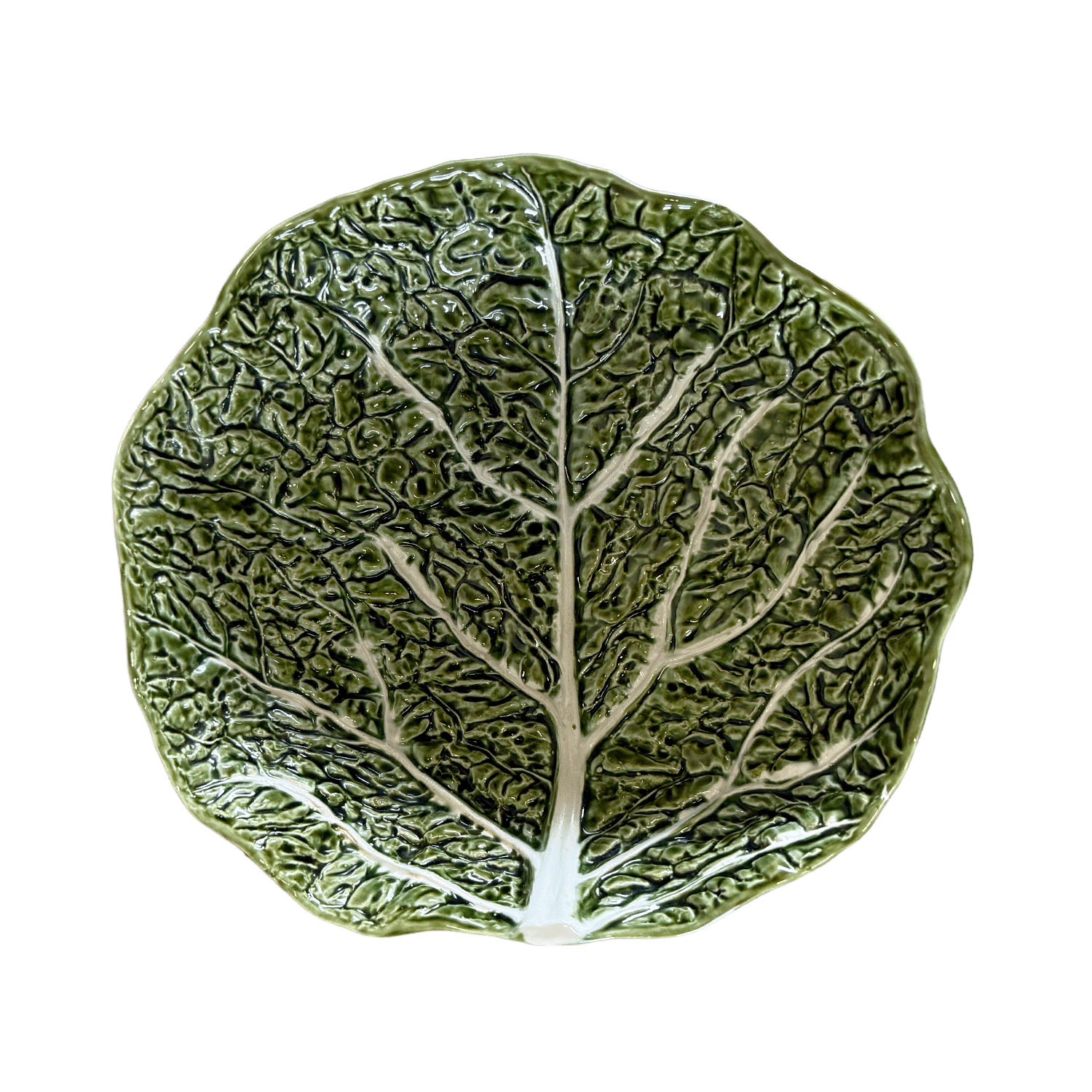 A Vintage Portuguese Majolica Cabbage Leaf Plate by Bordallo Pinheiro