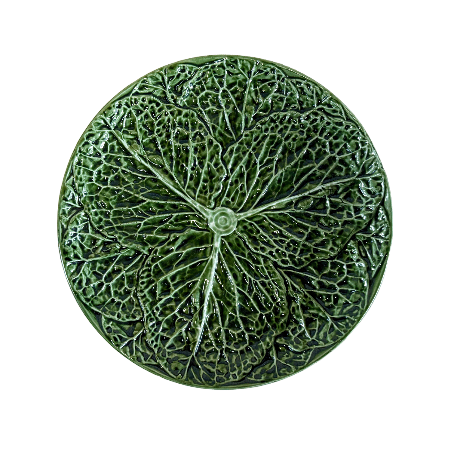 A Large Vintage Cabbage Leaf Plate in Glazed Majolica by Bordallo Pinheiro, Portugal