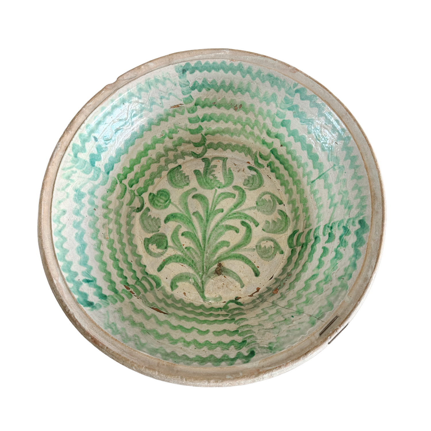 Large Antique 19th Century Lebrillo Bowl in Glazed Ceramic from Grenada, Spain