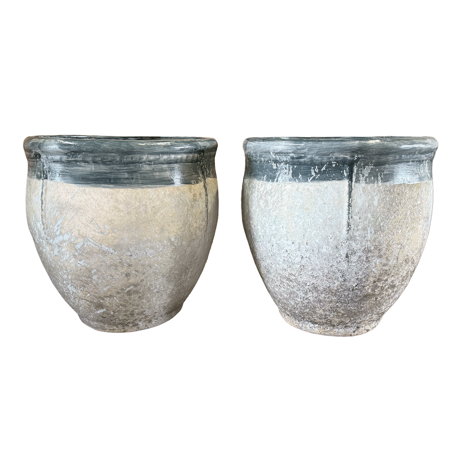 A Pair of French Garden Planter with Grey Rim from Provence