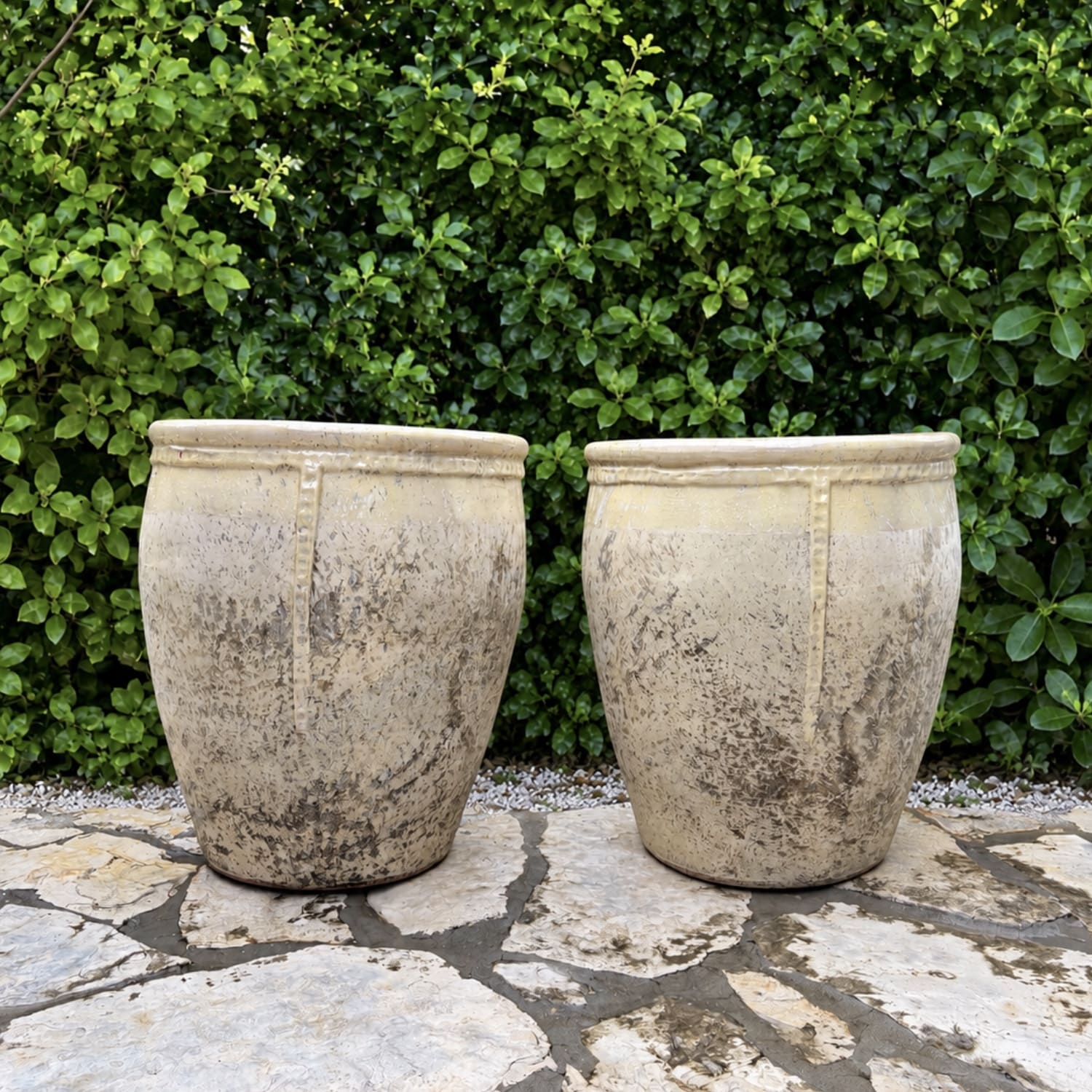 A Pair of Large French Garden Planters in Cream from Provence