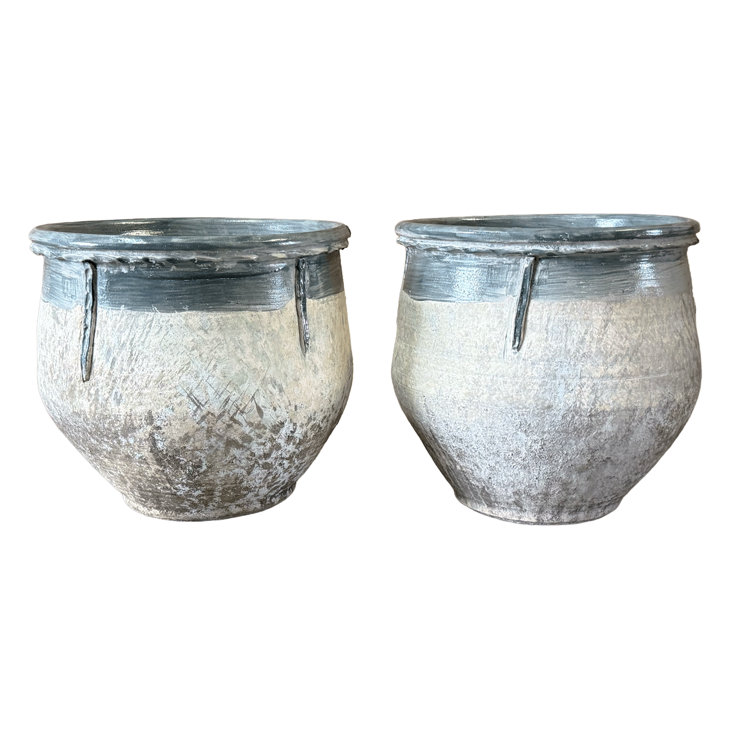 A Pair of Small Provincial Garden Planters with Grey Rim from France