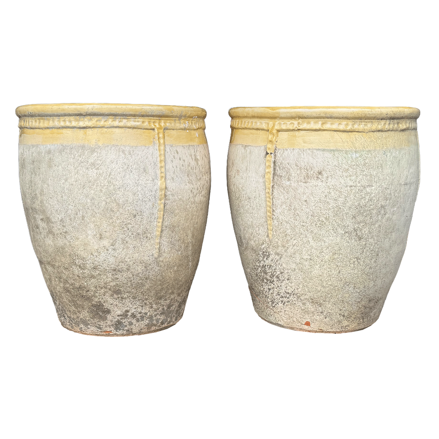 A Pair of Large Provincial Garden Planters with Yellow Rim from France