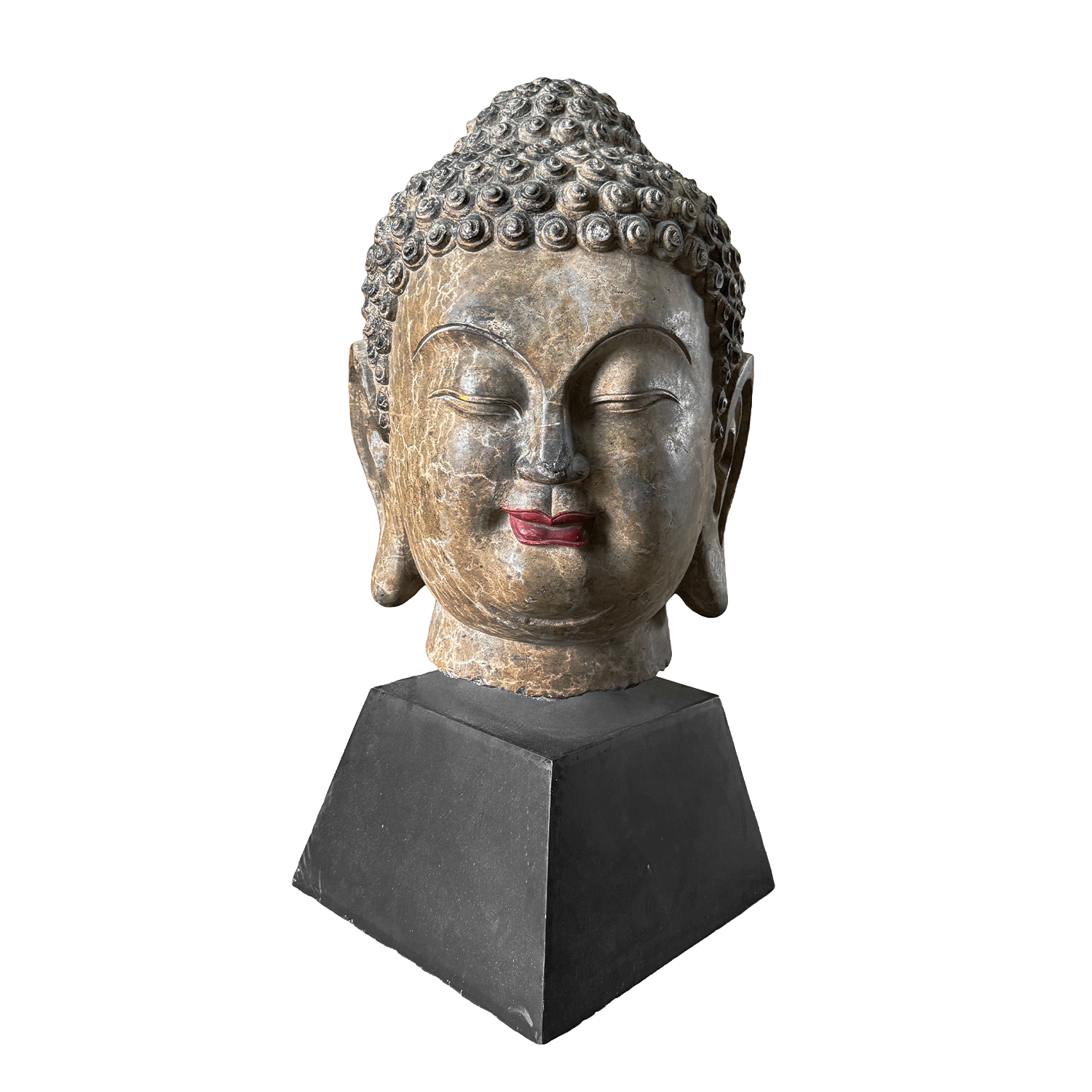 Serene Buddha Head Garden Sculpture on Base