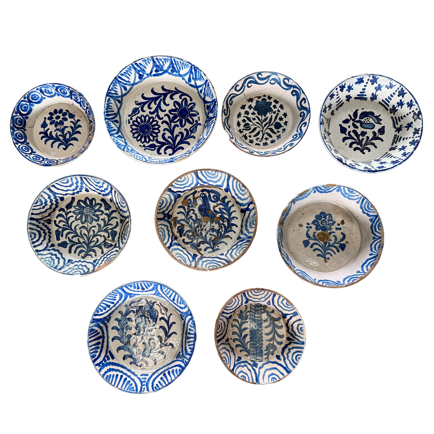 Set of 9 Antique 19th Century Lebrillo Plates