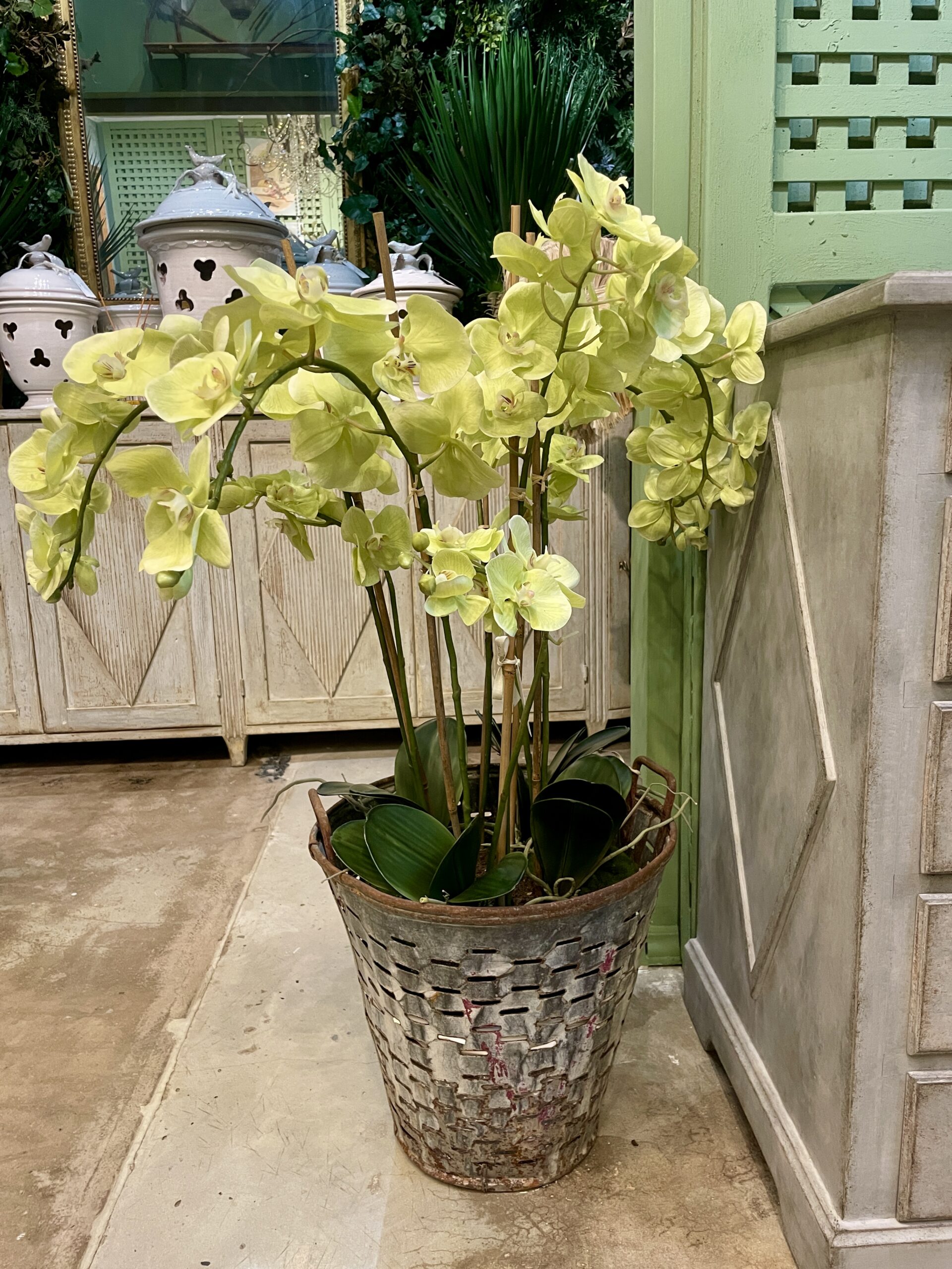 Metal basket with flowers