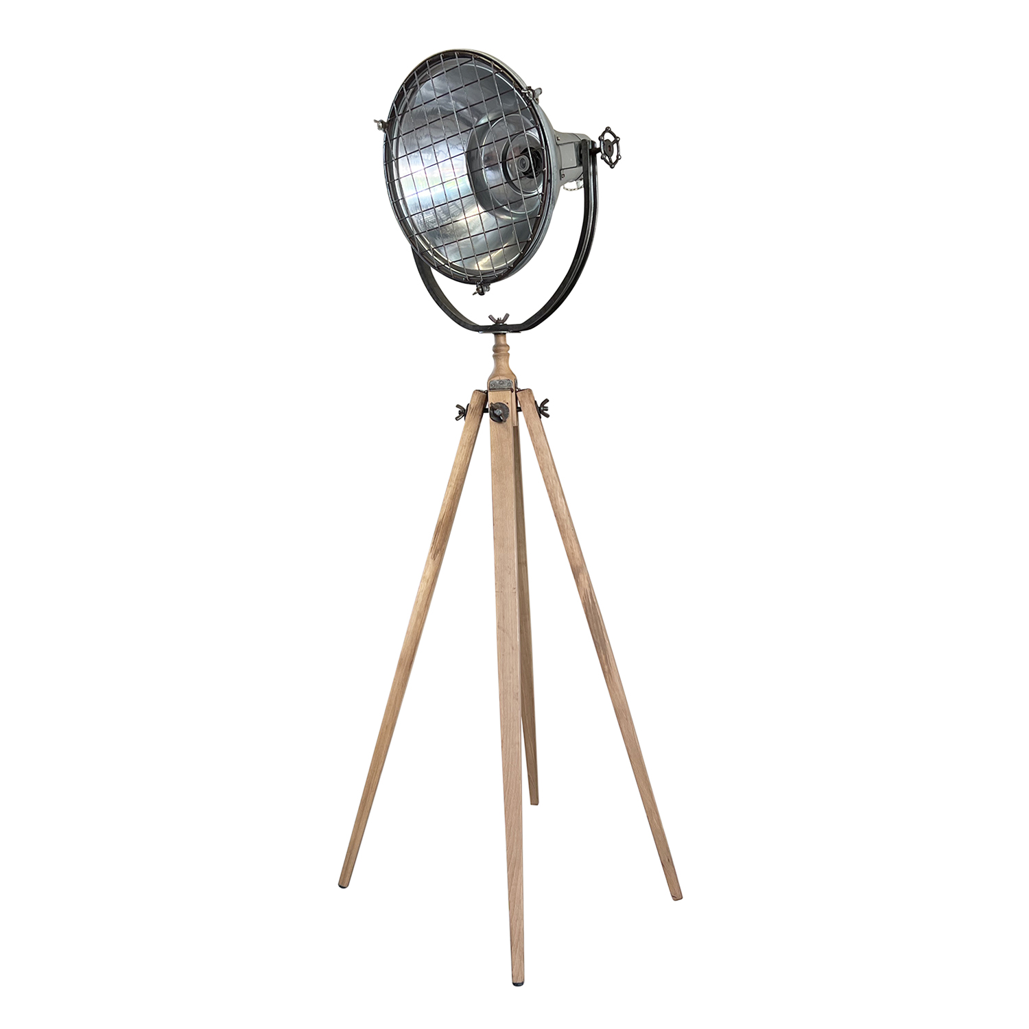 20th Century Italian Industrial Style Metal Spotlight – Theatre Pine Floor Light