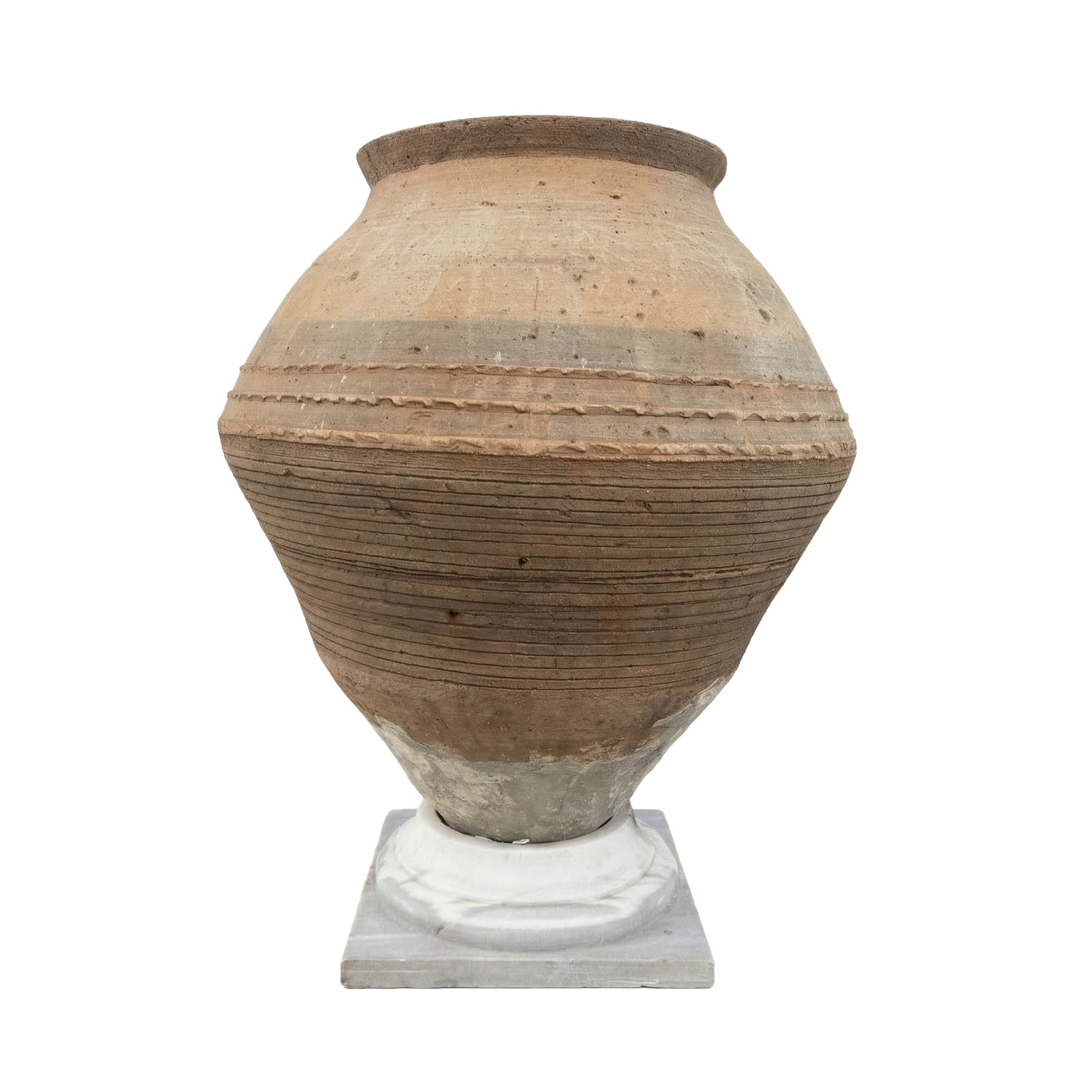 Large 19th Century Antique Kamena Greek Terracotta Jar On Marble Base