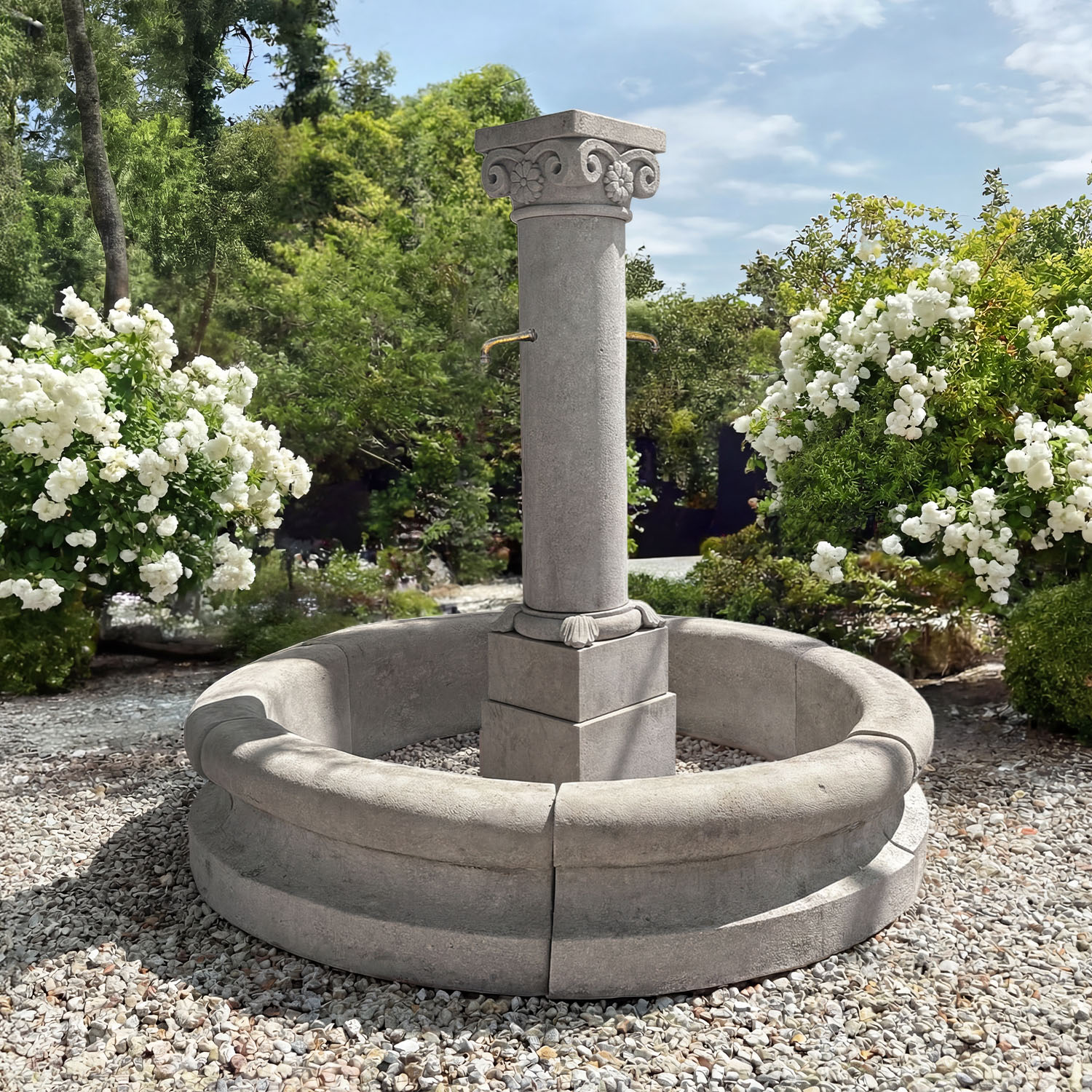 Baroque Style Circular Garden Fountain Hand Sculpted in Limestone, Italy